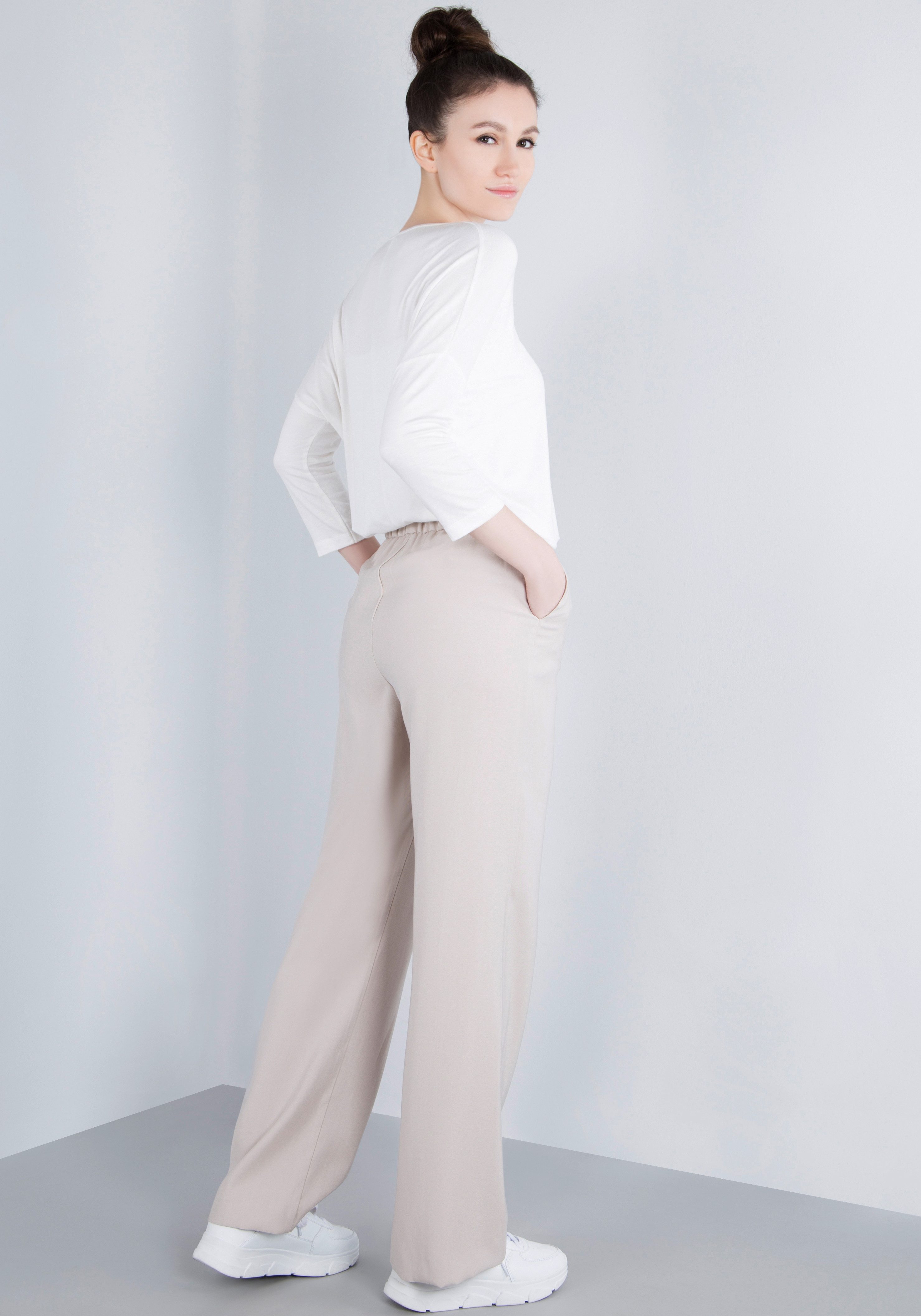 IMPERIAL Bandplooibroek Casual wijde broek met elastische tailleband aan de achterkant