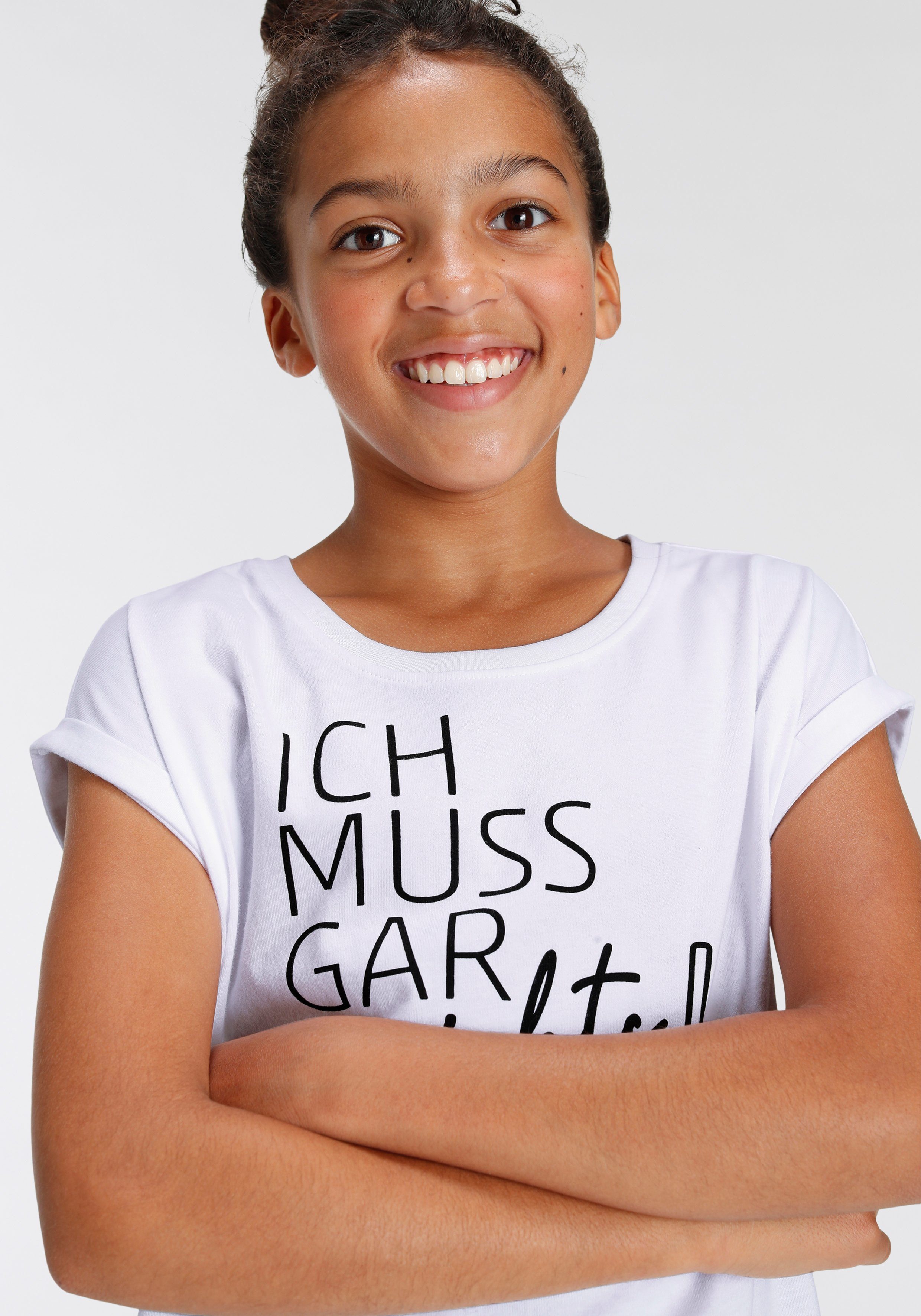 KIDSWORLD T-shirt Ich muss gar nichts! Korte mouwen, wijde pasvorm, met frisse statements en slogans