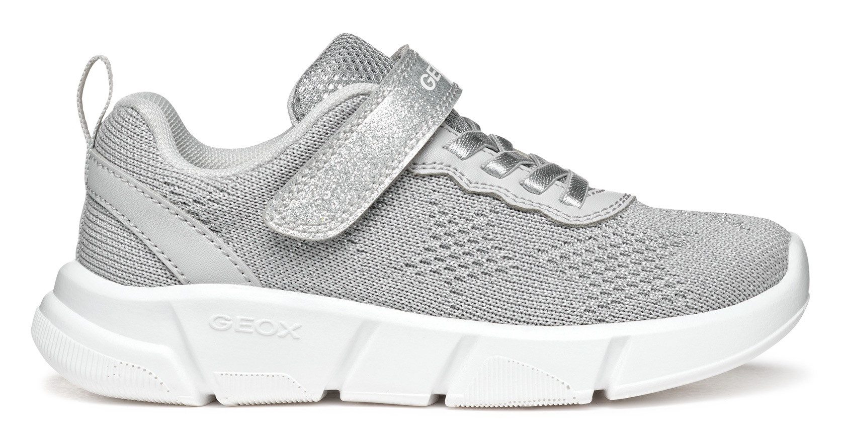 Geox Sneakers J ARIL GIRL , knitwear sneaker, klittenbandschoen met glinsterende klittenband