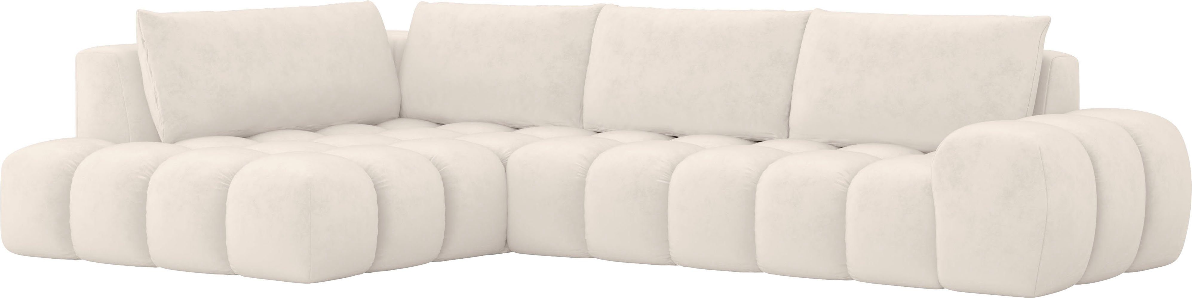INOSIGN Hoekbank AZITA designsofa, elegant en comfortabel L-vorm, bubbel-look losse rugkussens, droomachtige stiksels, afmetingen b/d/h: 352/210/72 cm
