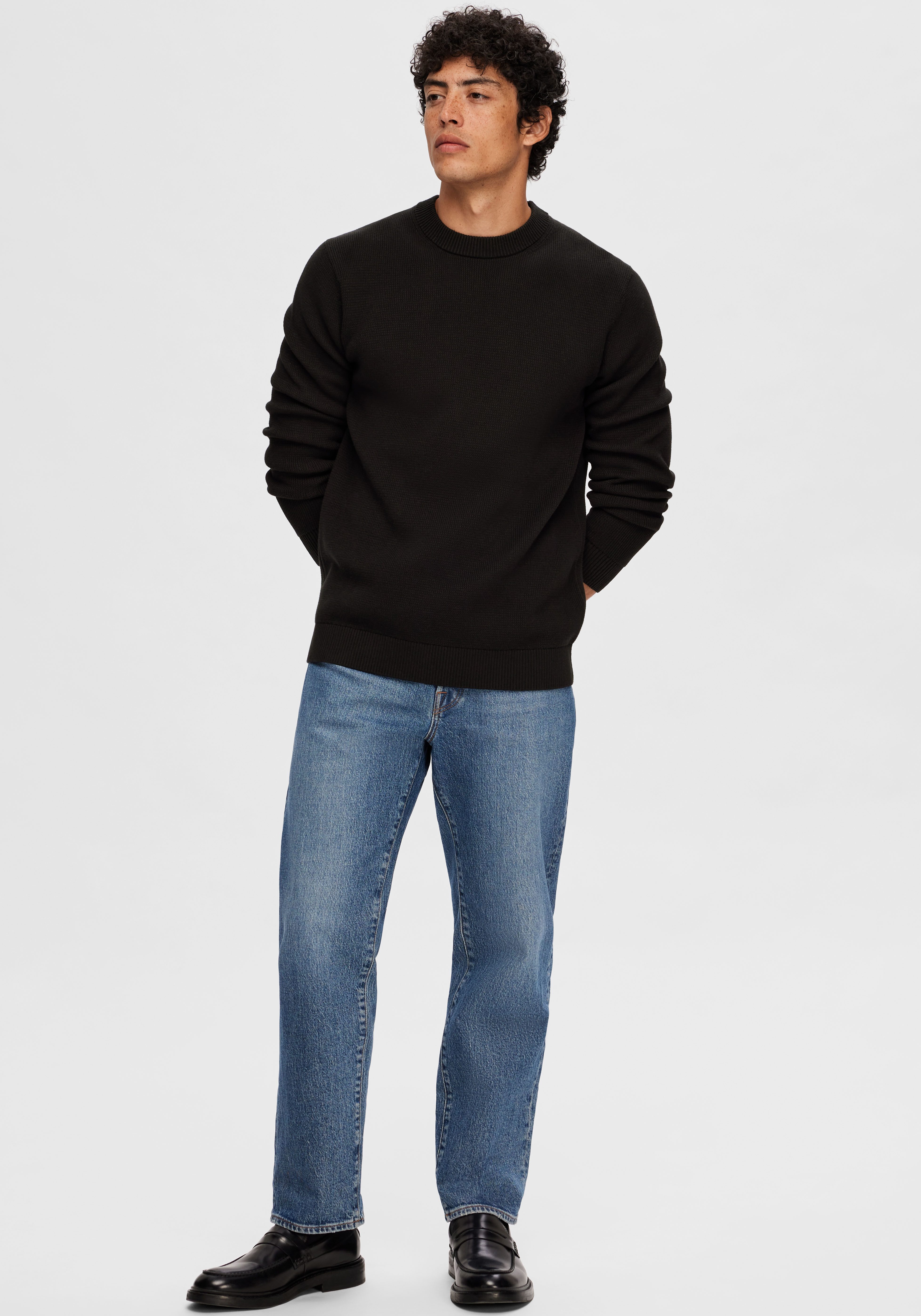 SELECTED HOMME Trui met ronde hals SLHDANE LS KNIT STRUCTURE CREW NECK NOOS