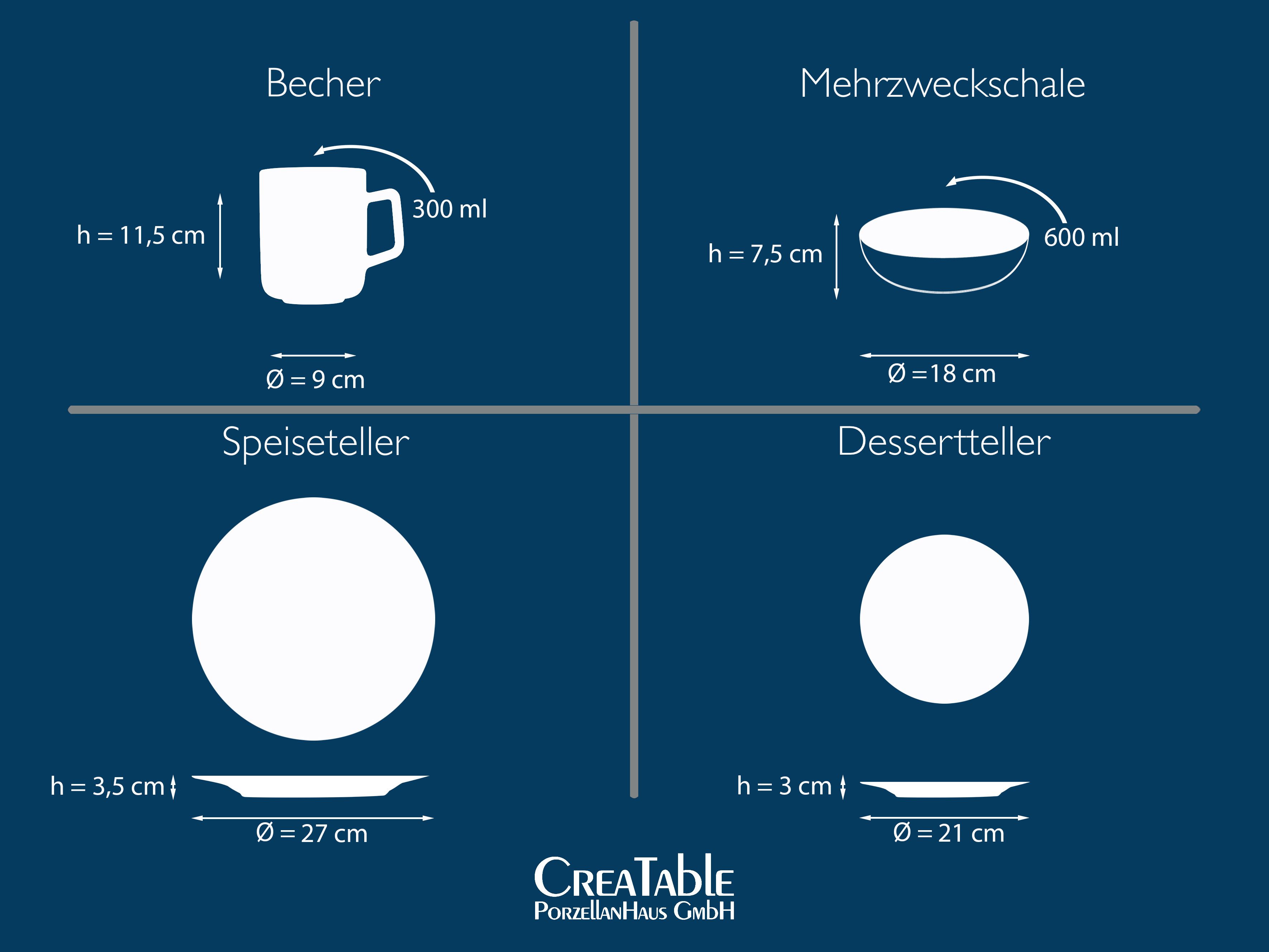 CreaTable Combi-servies Servies-set Samoa Servies, met de hand geschilderde spiraaldecoratie, 16 delen, voor 4 personen (set, 16-delig)