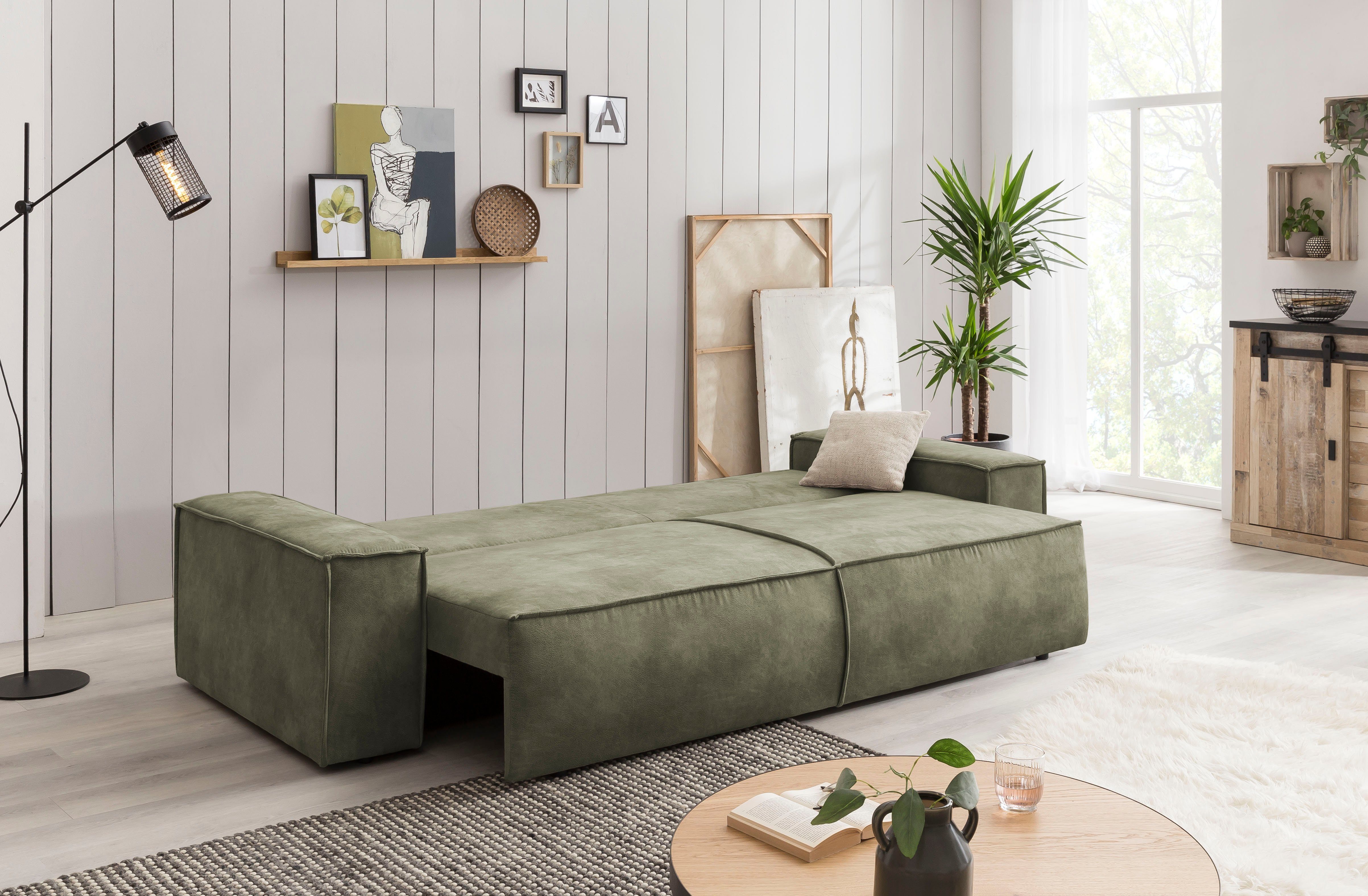 Home affaire 3-zitsbank SHERWOOD slaapbank (257 cm) ribfluweel, velours, vintage lederlook