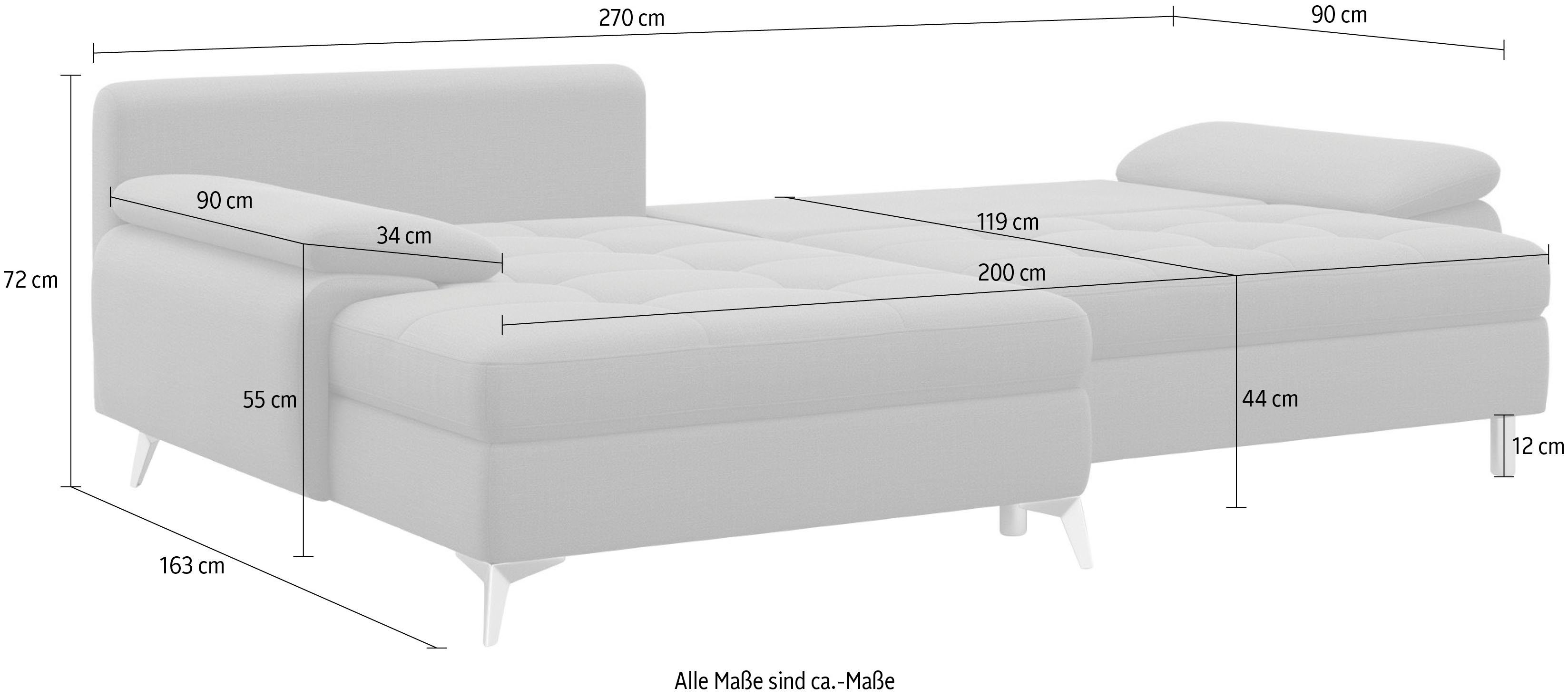 sit&more Hoekbank Latigo L-vorm met récamier, naar keuze met slaapfunctie en bedkist