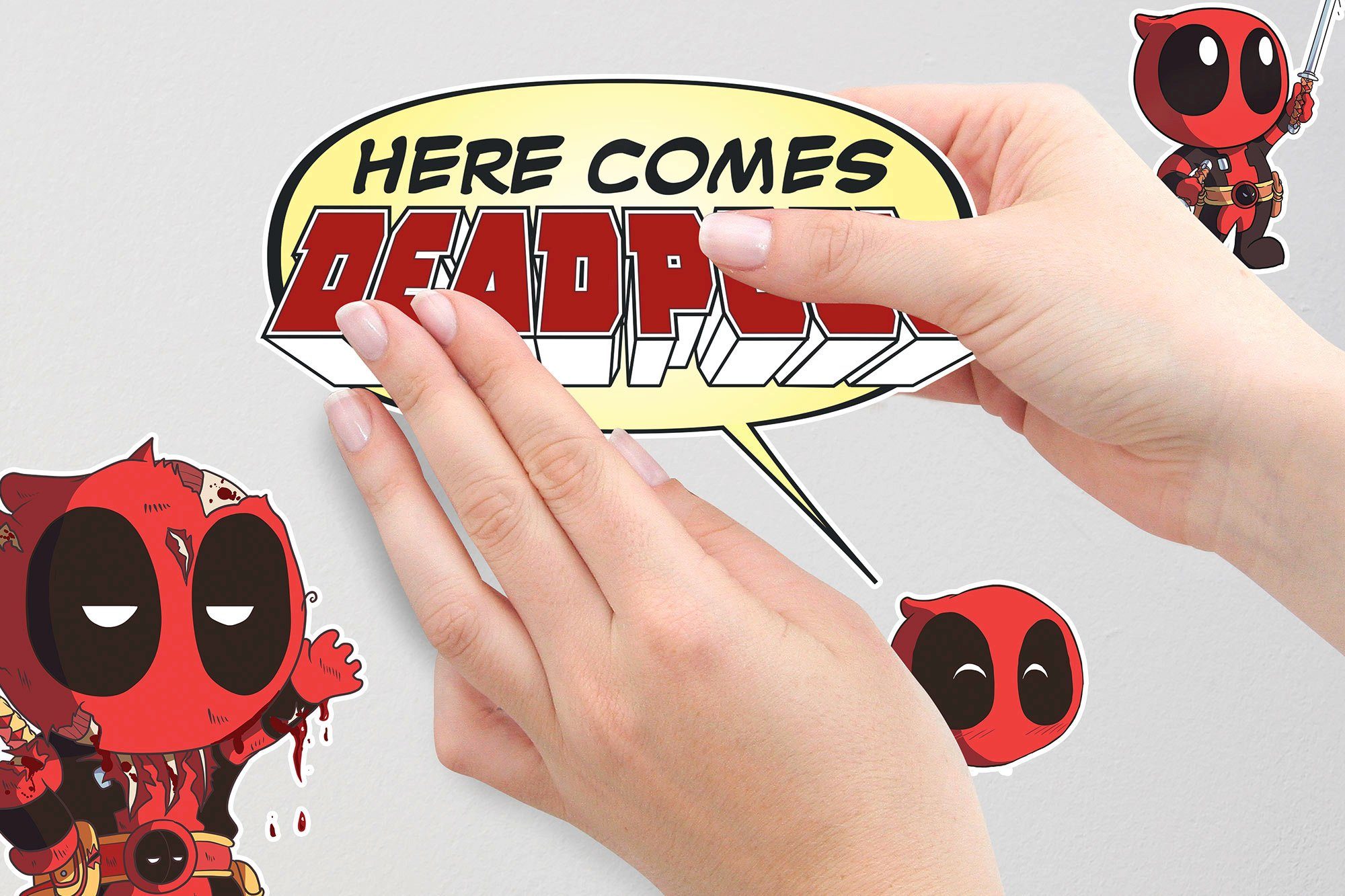 Komar Wandfolie Deadpool Cute - afm. 50 x 70 cm zelfklevend, wandstickers, kinderkamer (12-delig)