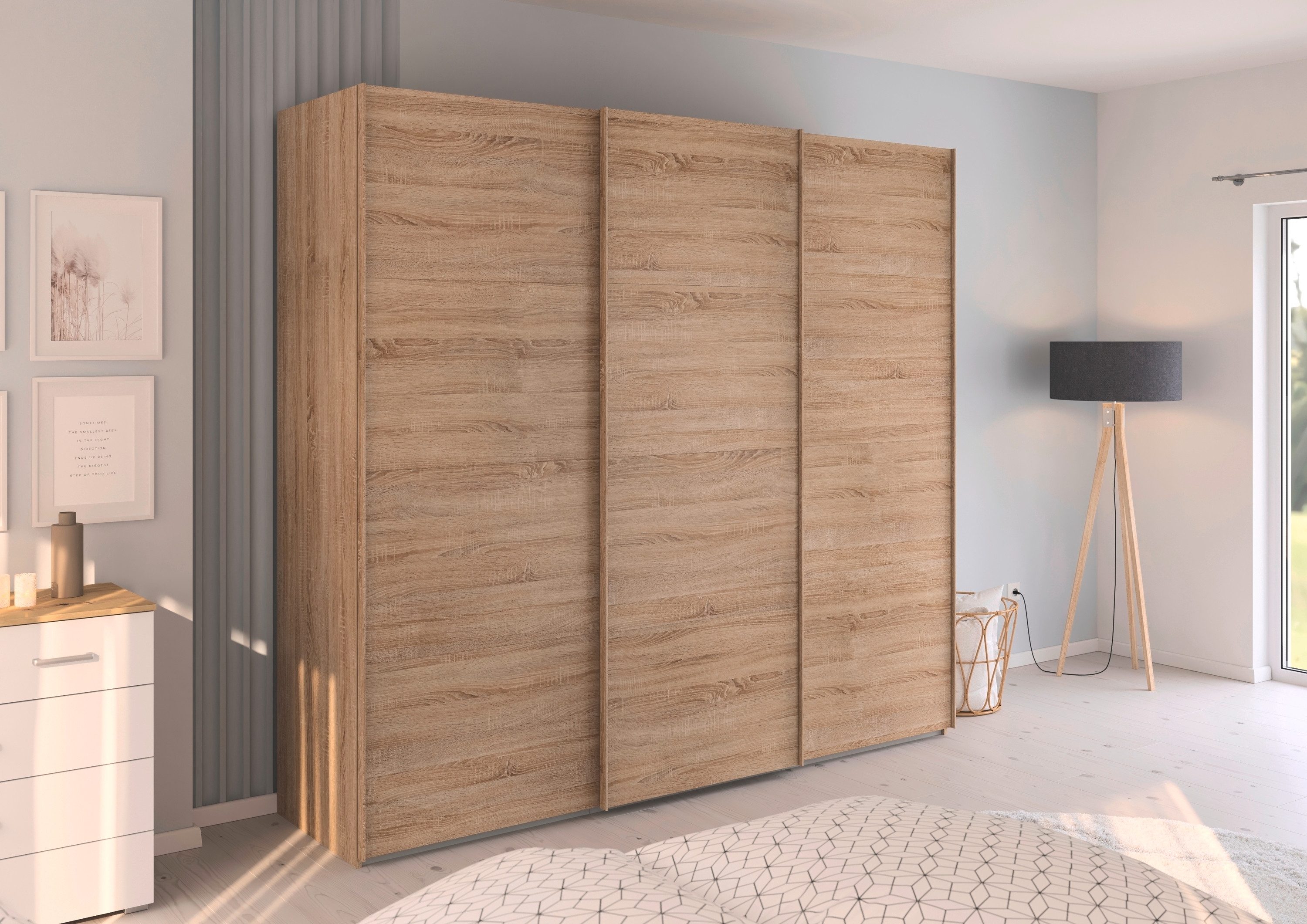 rauch Schuifdeurkast Kledingkast Kast Garderobe Slaapkamerkast EVELYN in elegante stijl, in 5 breedtes, handgrepen in corpuskleur made in germany