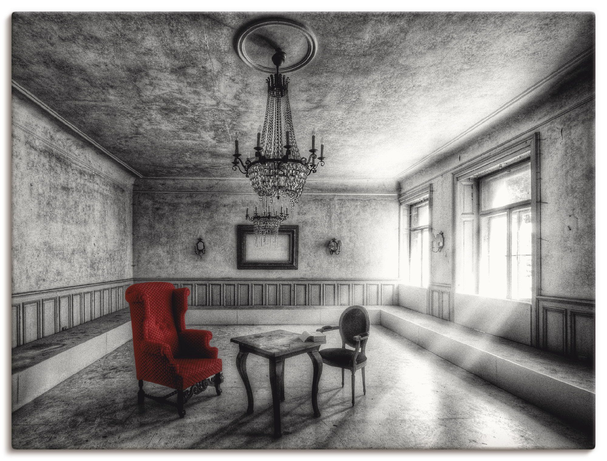 Artland Artprint Lost Place - rode fauteuil als artprint van aluminium, artprint voor buiten, artprint op linnen, poster, muursticker foto