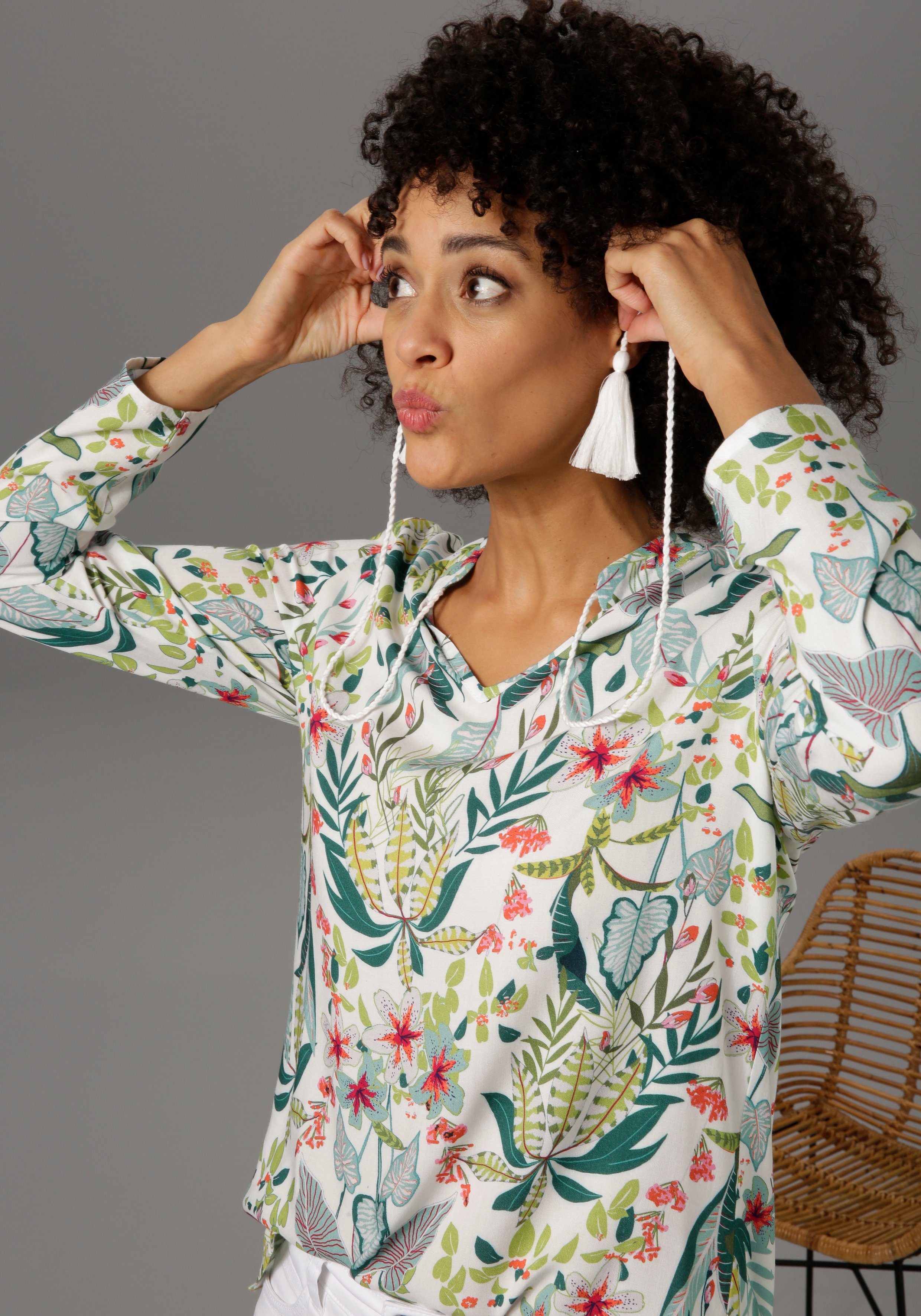 Aniston CASUAL Blouse zonder sluiting met bloemen en bladeren gedessineerd