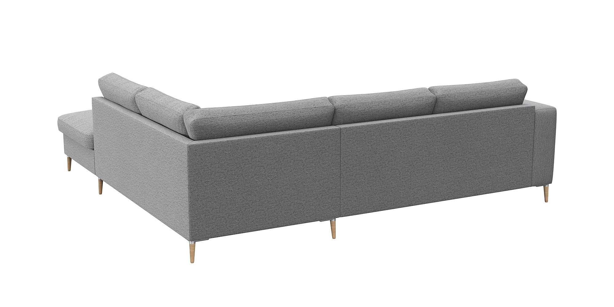FLEXLUX Hoekbank Fiore, L-vorm brede armleuningen, aluminium/eiken poten, bxd 241x225 cm, koudschuim in de zitting