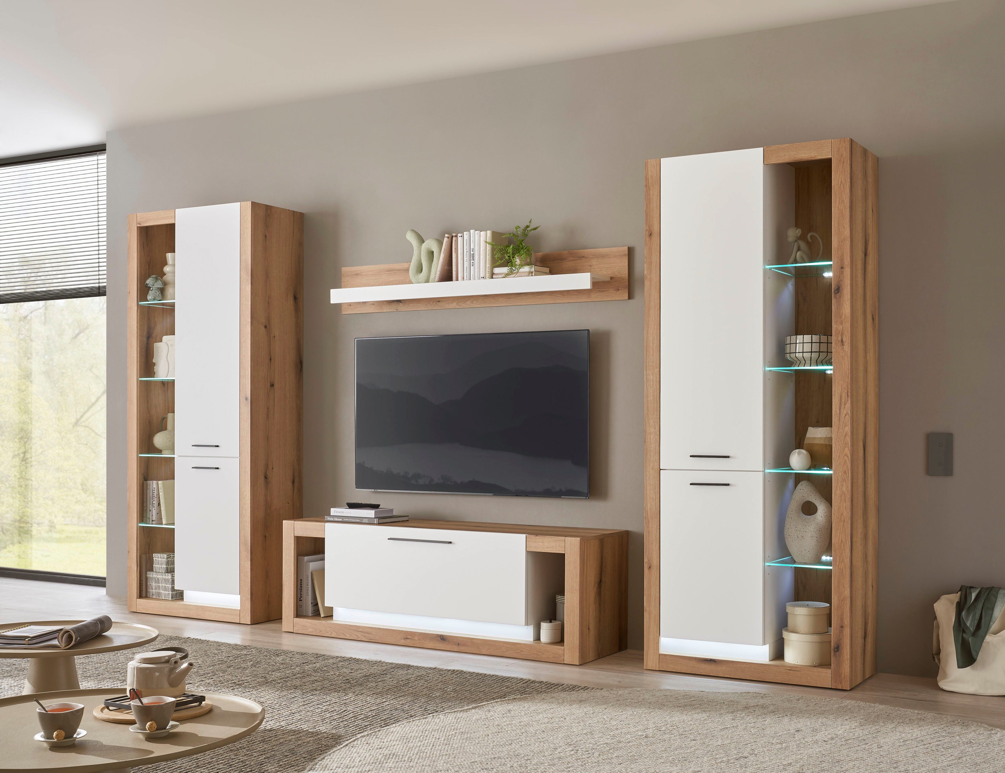 INOSIGN Wandmeubel Brixen, moderne opbouwwand, woonkamer set, eik Evoke decor met wit (set, 4-delig)