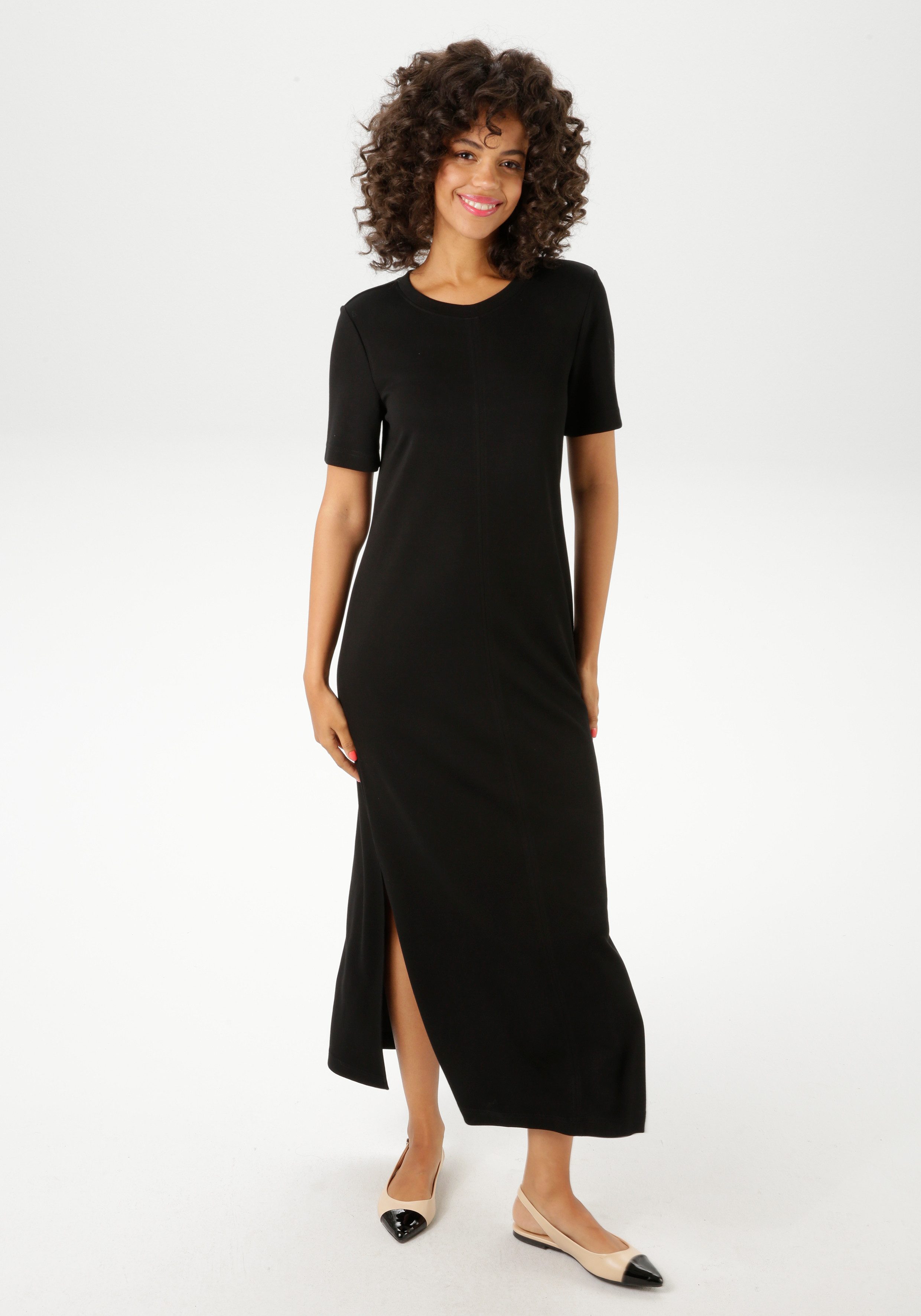 Aniston CASUAL Maxi-jurk met zijsplitten - nieuwe collectie dames maxi-jurken maat 40 zwart