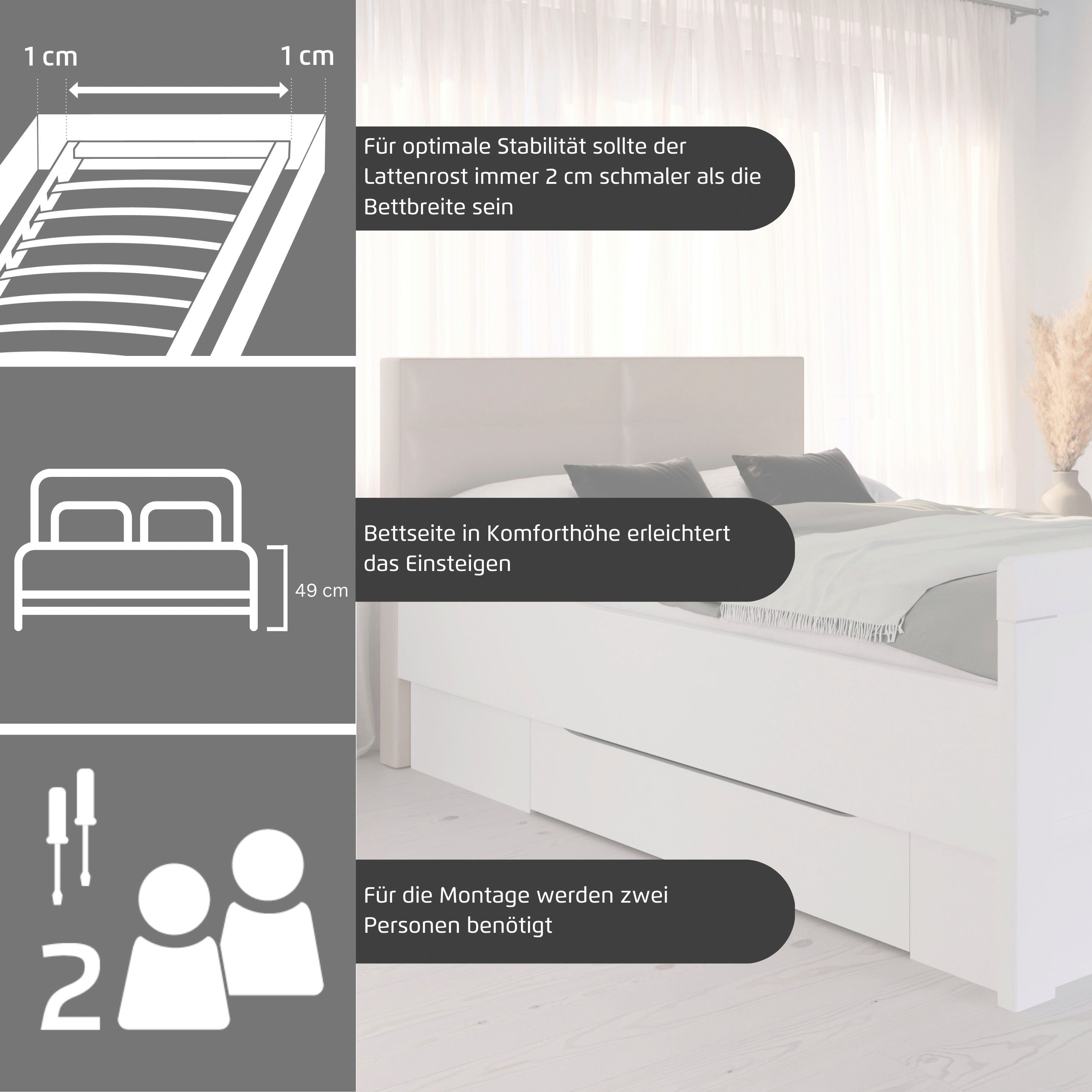 rauch Bed Eenpersoons Stollenbed EVELYN in comfortabele hoogte van houtmateriaal in elegante stijl made in germany