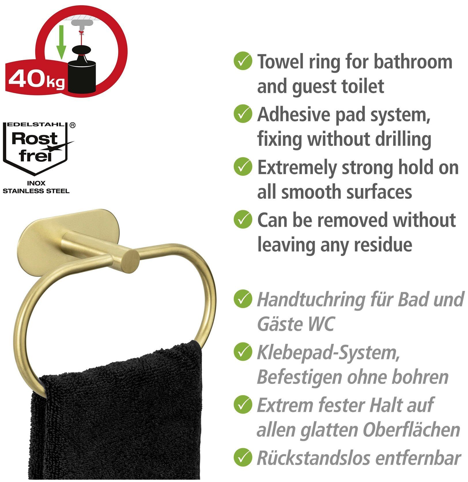 WENKO Handdoekring Turbo-Loc® Orea Bevestigen zonder boren