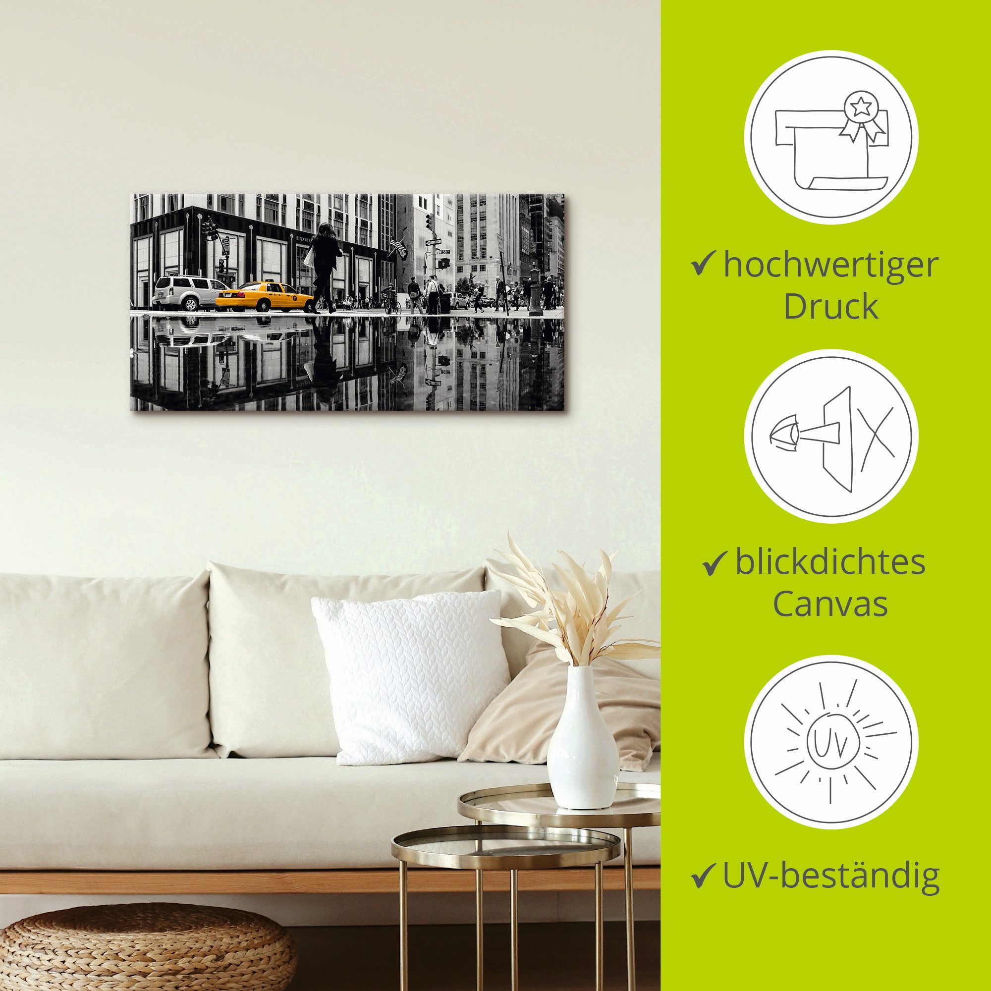 Artland Artprint op linnen New Yorkse straat gespannen op een spieraam