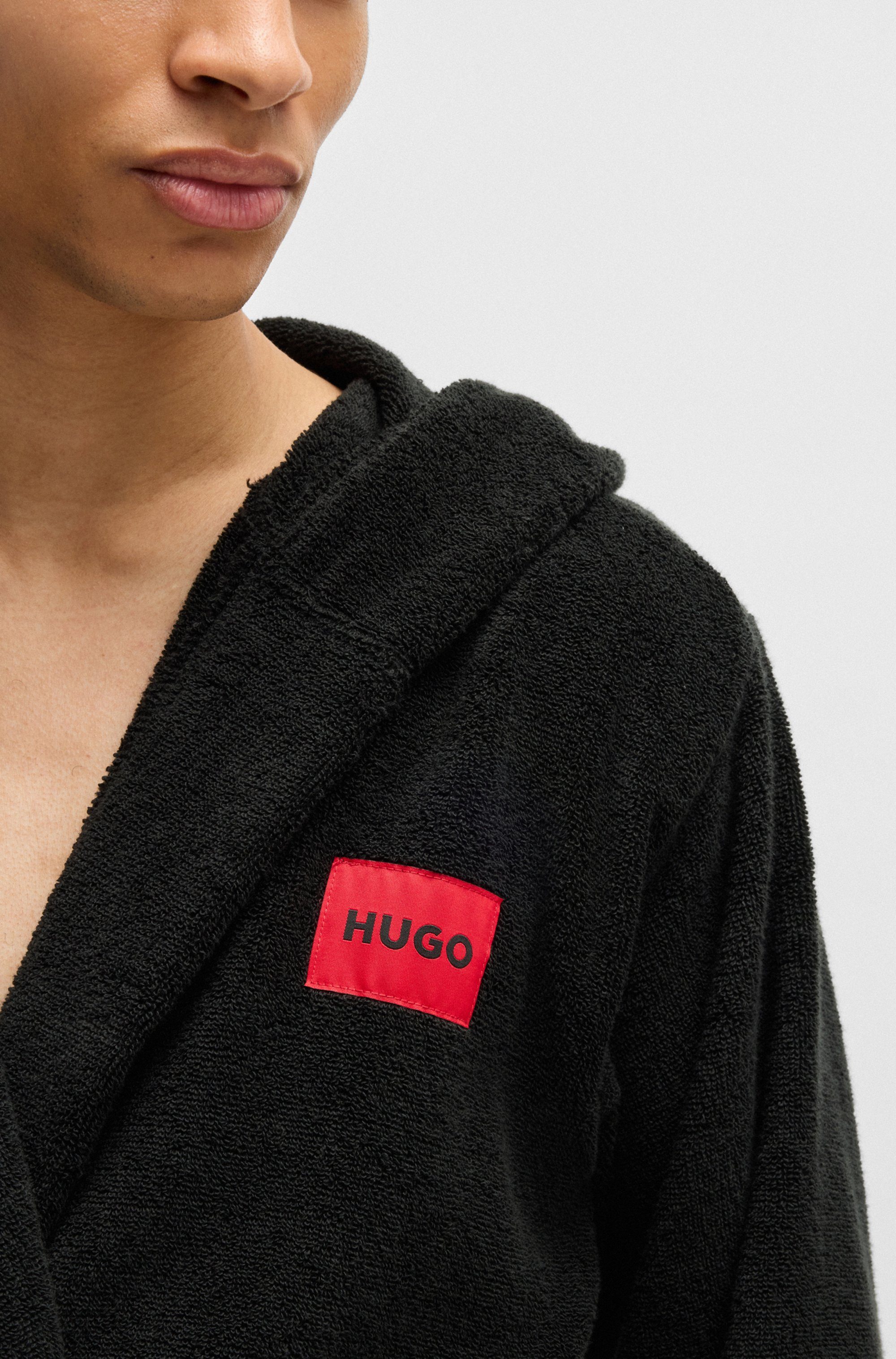 HUGO underwear Badjas Terry Gown Hooded met capuchon & contrasterend logo