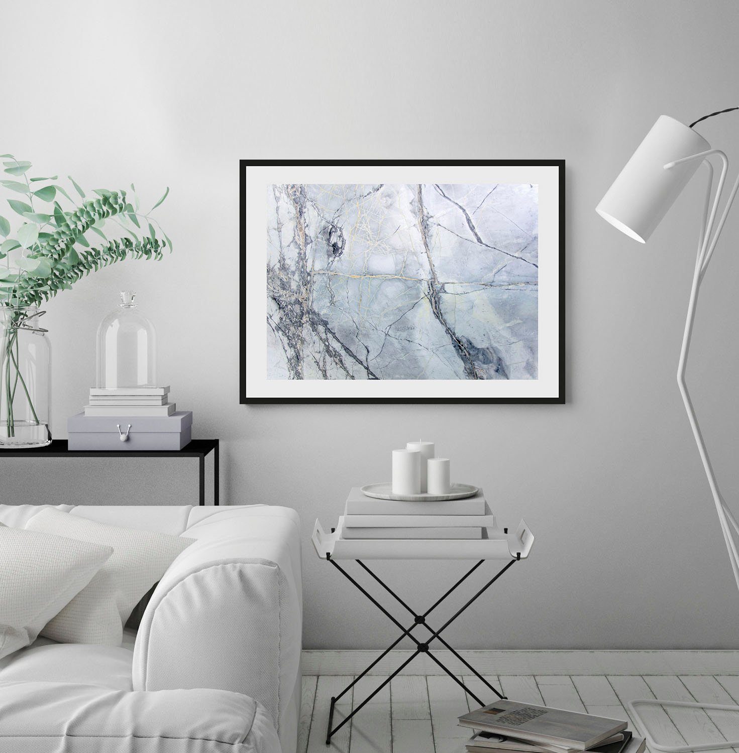 queence Wanddecoratie ADELE HD premium posterdruk incl. houten lijst (1 stuk) schilderijen grijs