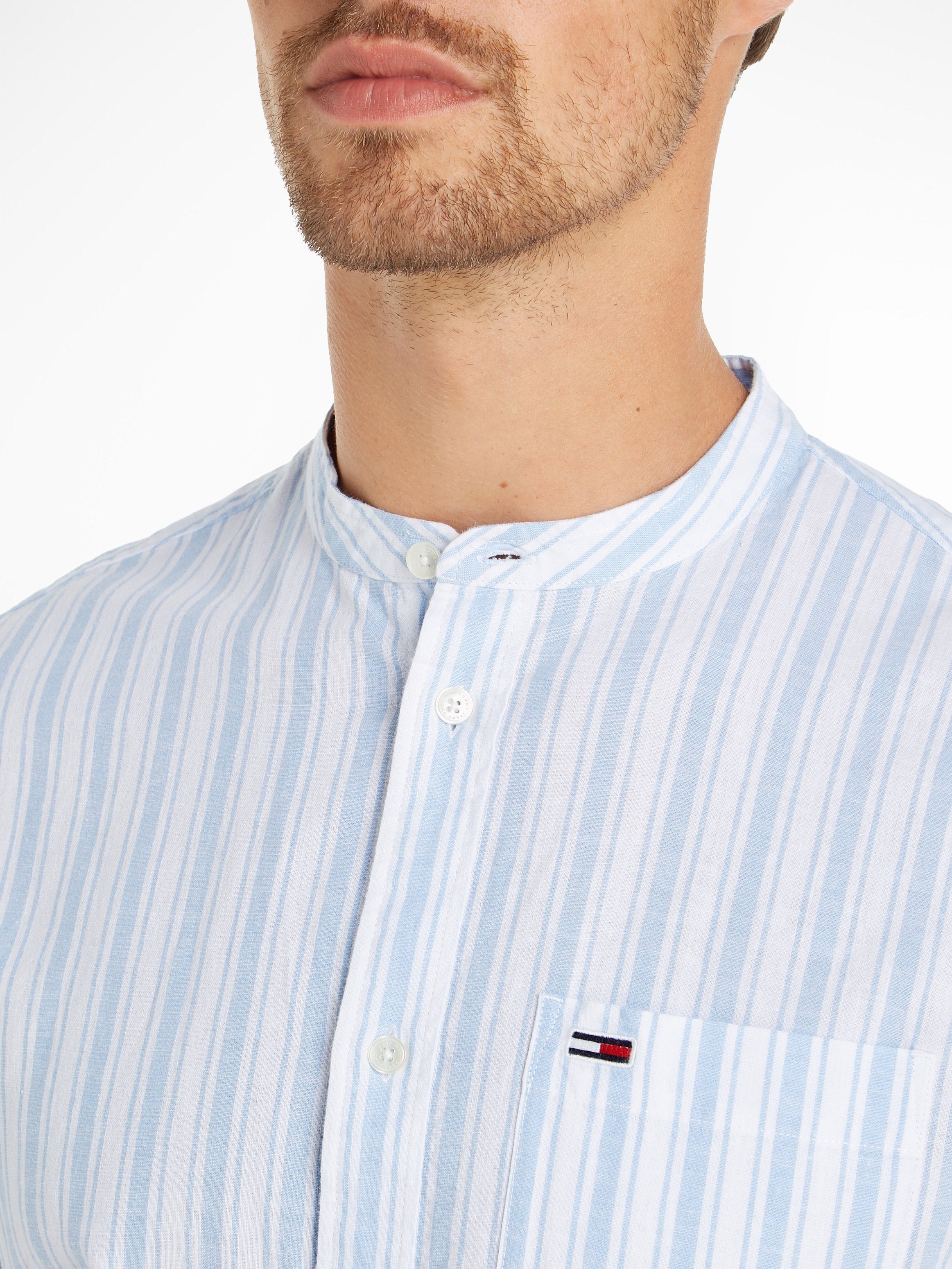 TOMMY JEANS Overhemd met lange mouwen TJM MAO STRIPE LINEN BLEND SHIRT