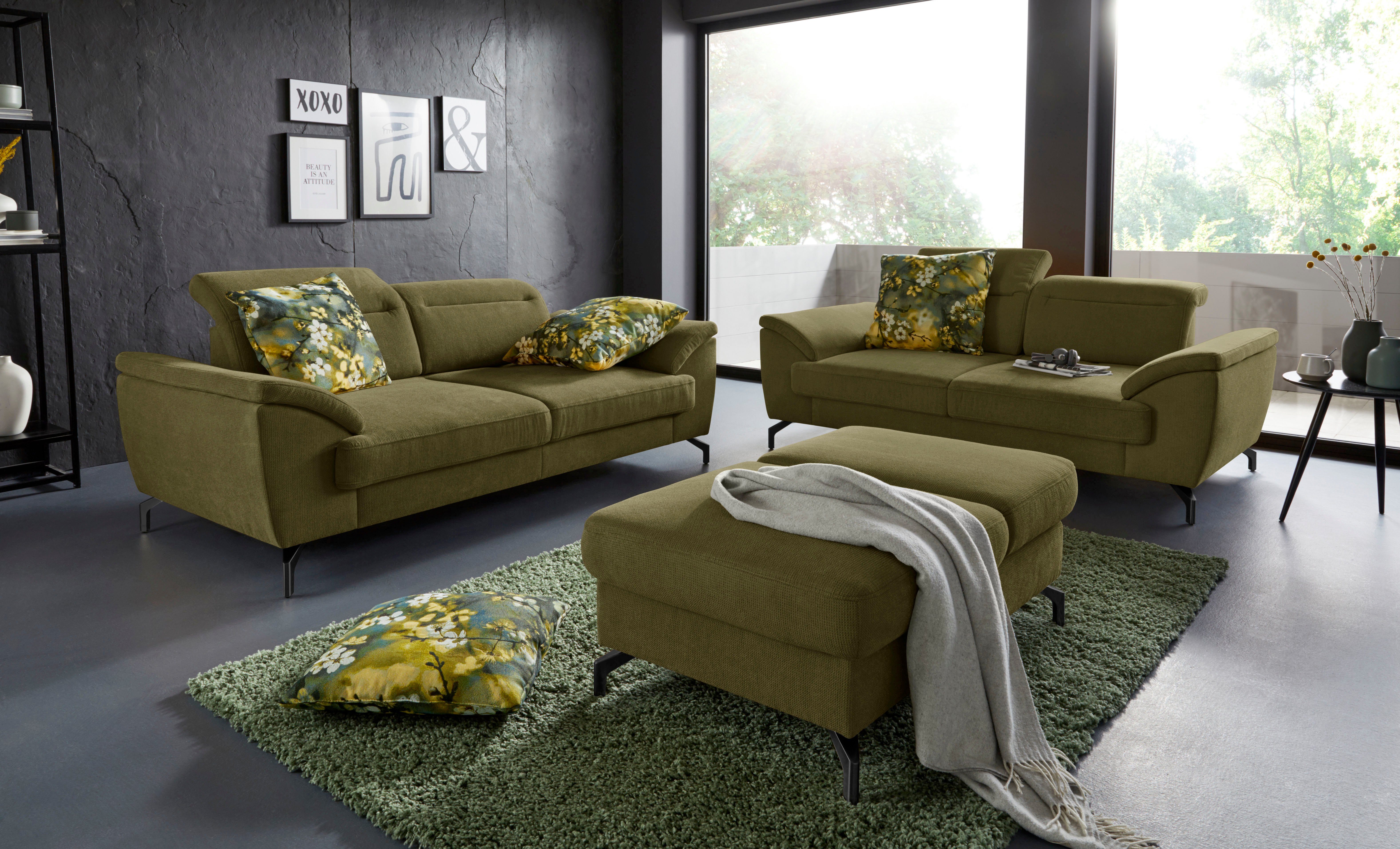 sit&more 2-zitsbank Percy 15 cm poothoogte, zitdiepteverstelling, naar keuze verstelbare hoofdsteun
