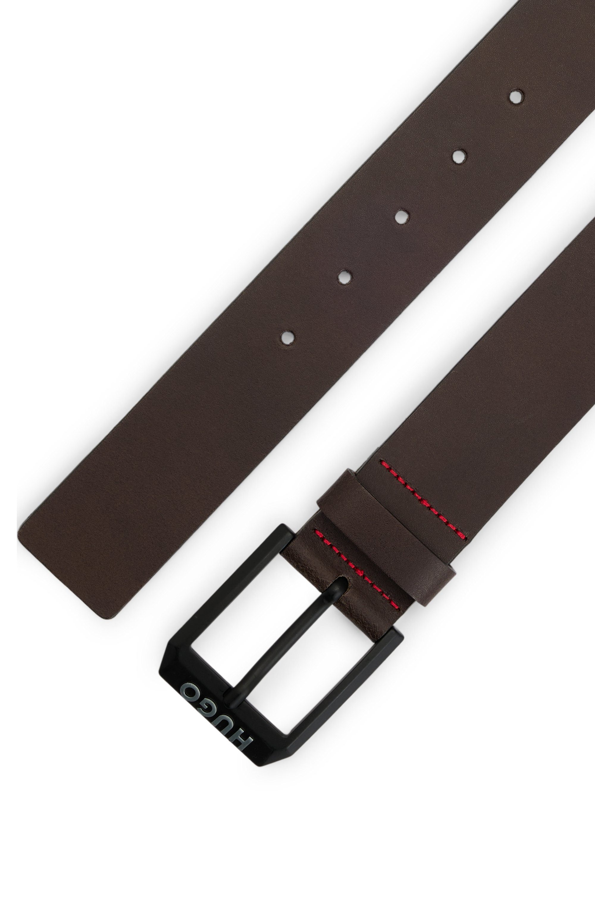 HUGO Leren riem Gelio-B_Sz40 HUGO merkembleem, rode treknaad