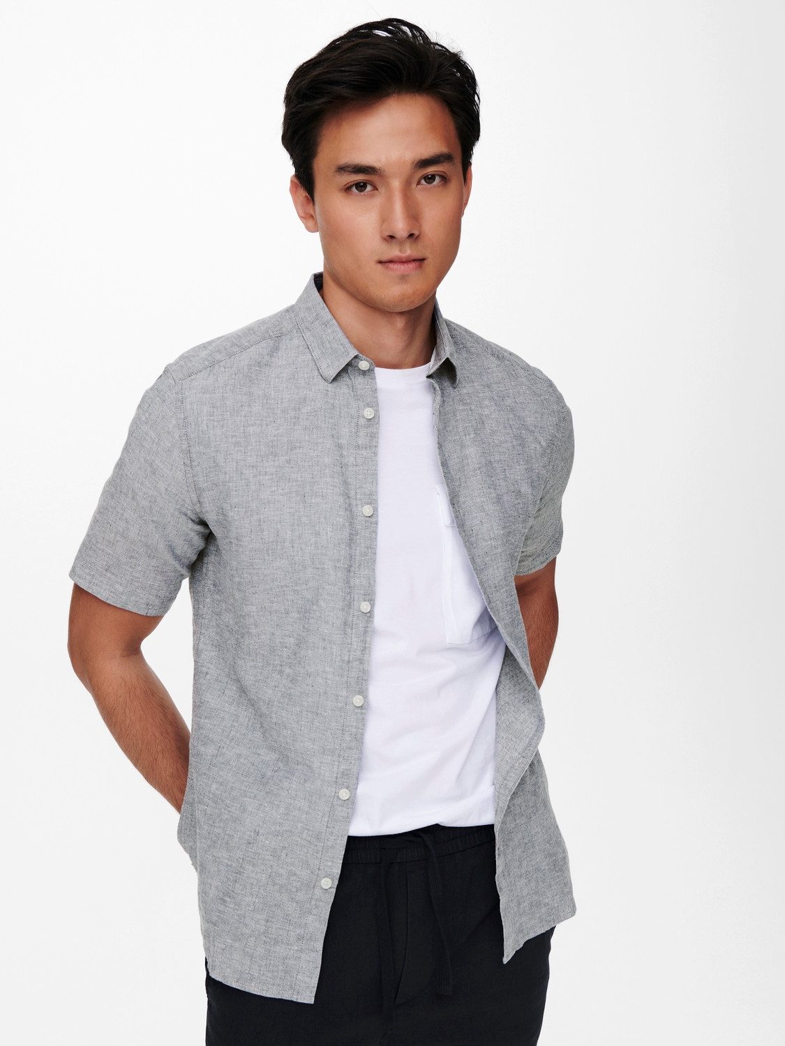 ONLY & SONS Overhemd met korte mouwen ONSCAIDEN SS SOLID LINEN SHIRT NOOS