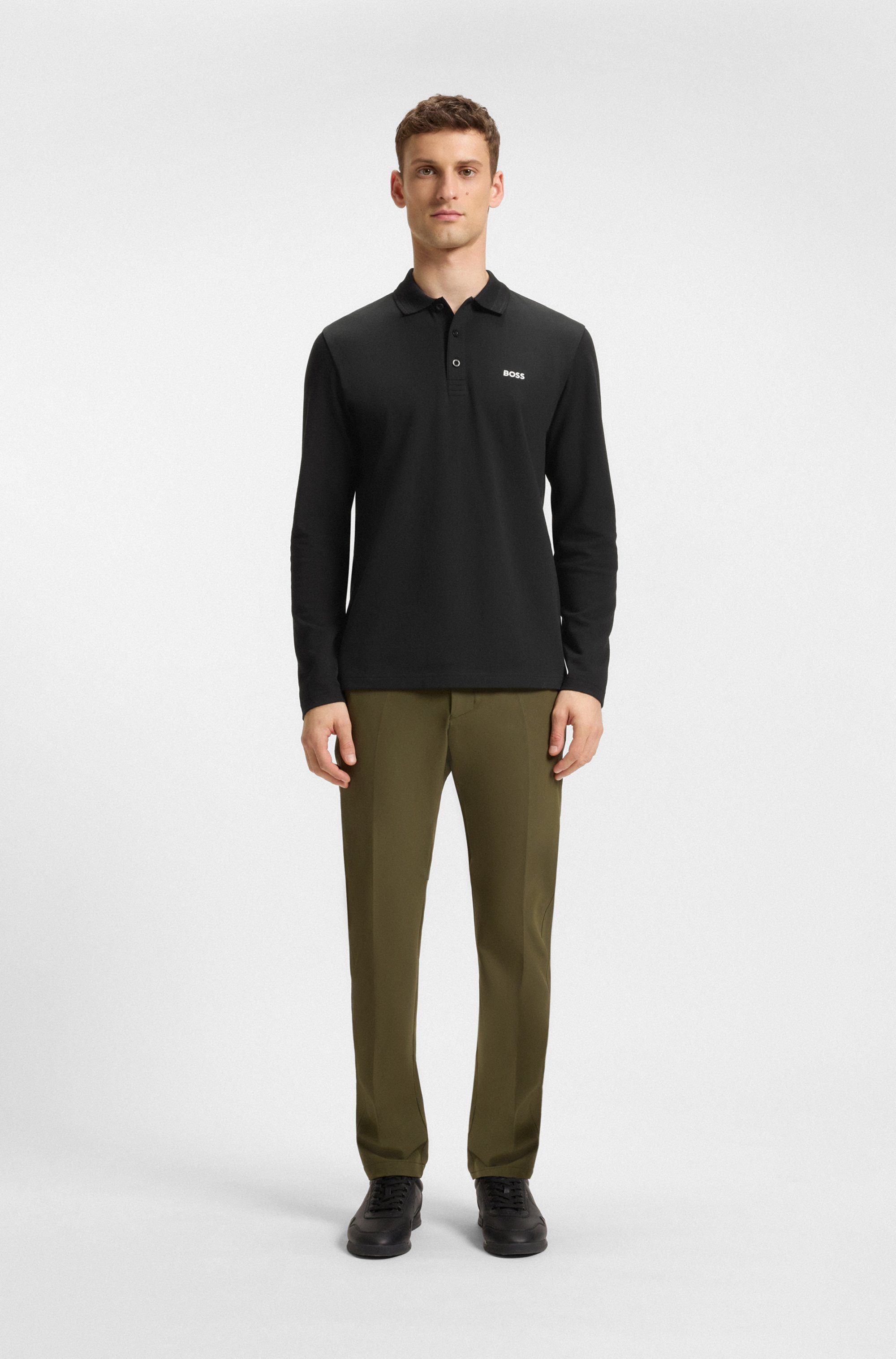 BOSS GREEN Poloshirt met lange mouwen Plisy met strepen op de kraag