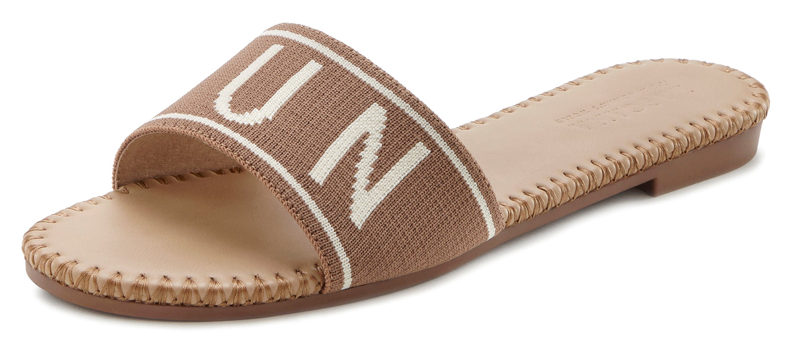 Lascana Slippers Mule, sandaal, open schoen van textiel met modieuze opdruk VEGAN