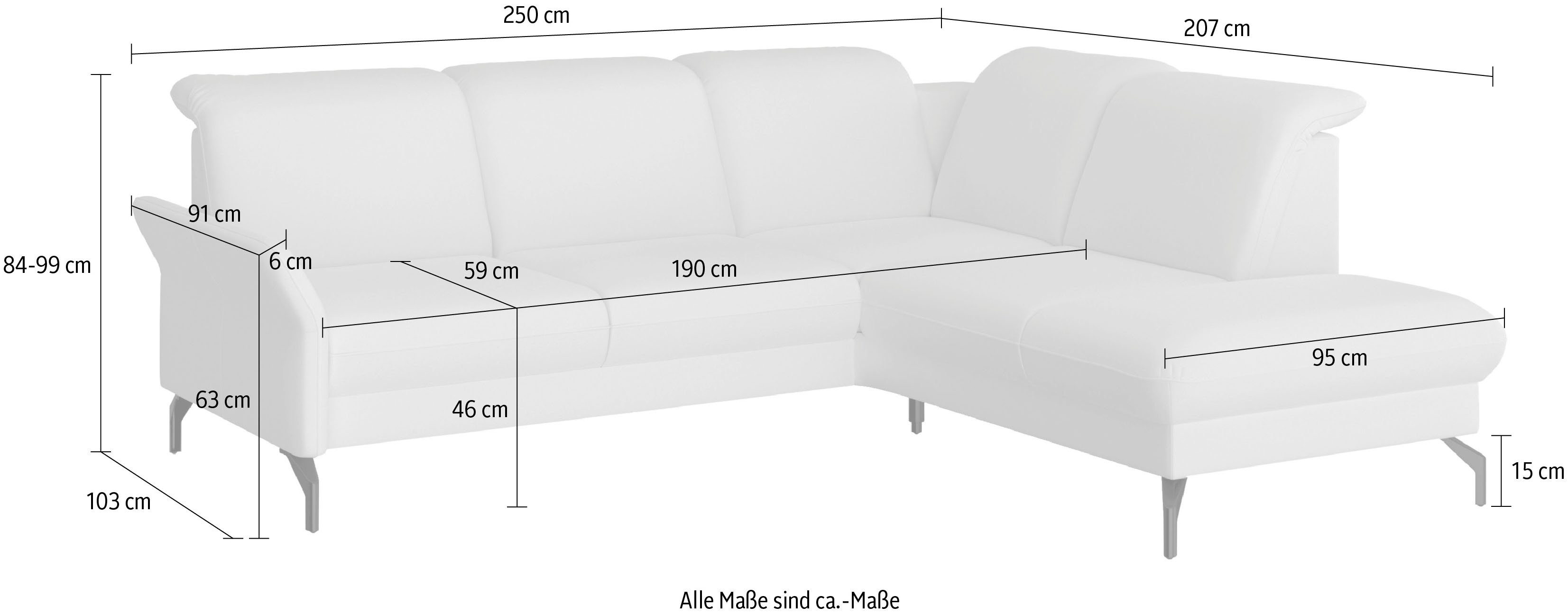 sit&more Hoekbank Fashion L-vorm naar keuze met verstelbare hoofdsteun, uittrekzitting, motorisch, nikkel poten