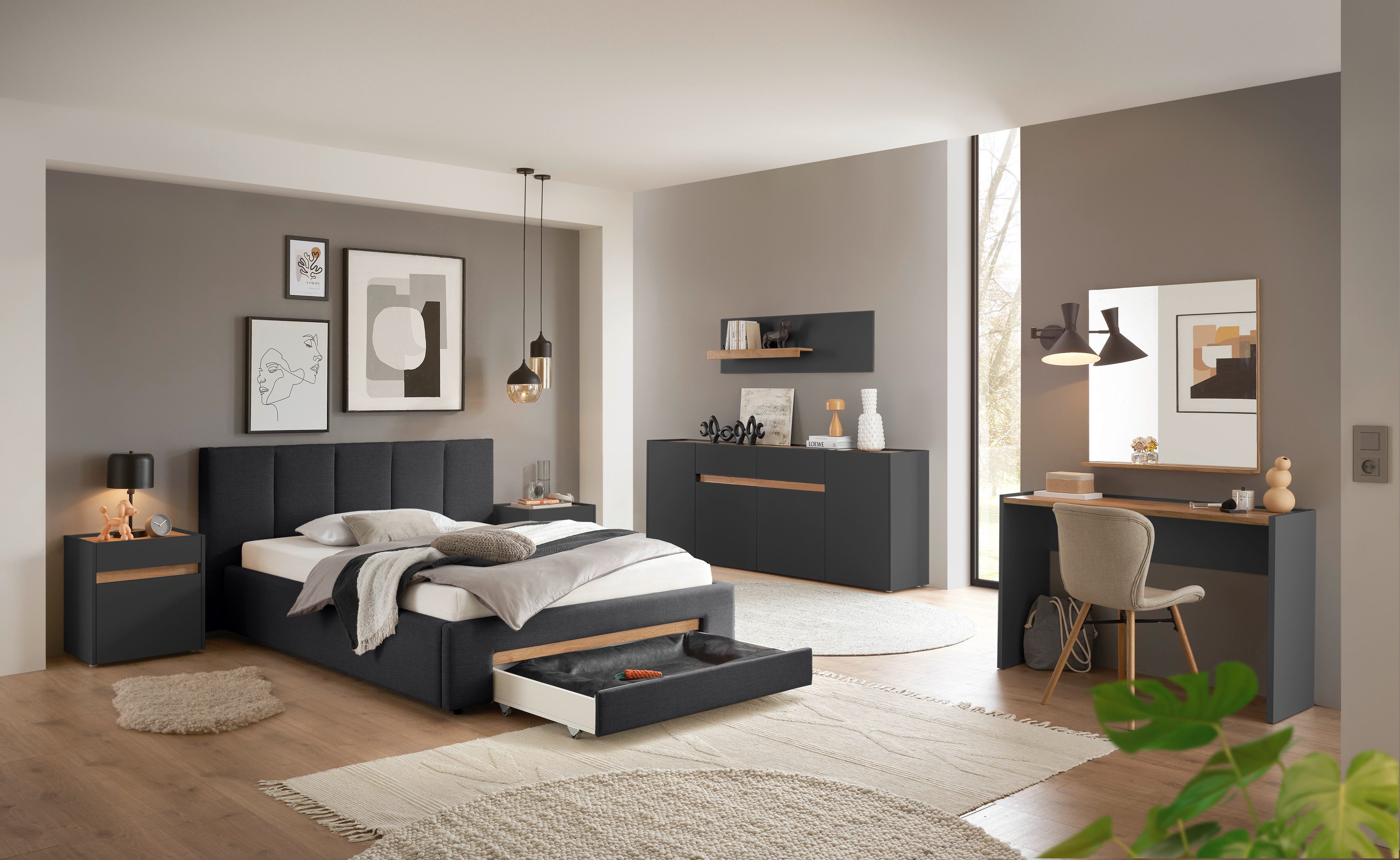 INOSIGN Gestoffeerd bed CiTY/GiRON, bedframe met bedlade, gestoffeerd opbergbed met hondenbed of opberglade, bekleding van corduroy of linnenlook