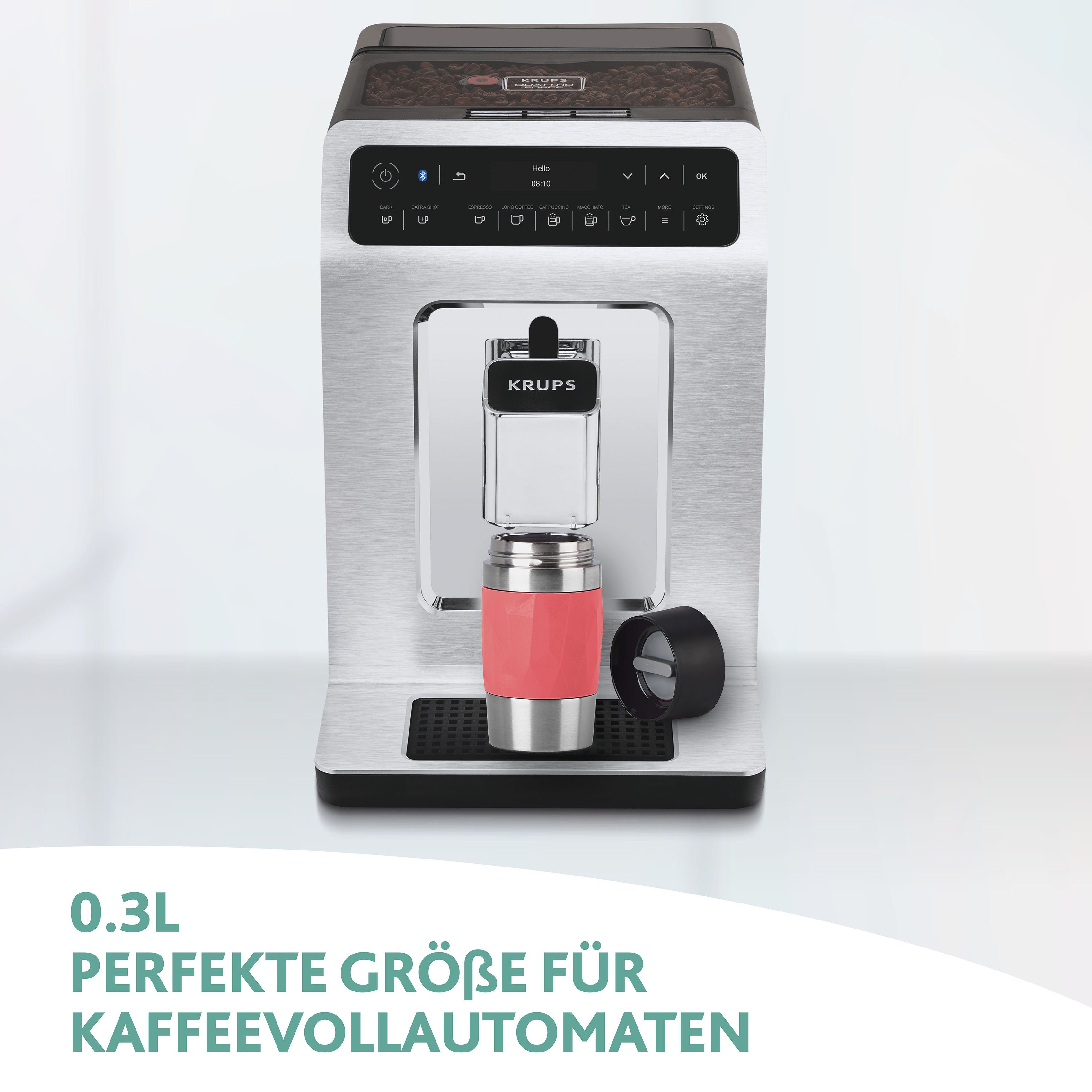 Emsa Thermosbeker Travel Mug Compact 0,3l, roestvrij staal, 3u warm/6u koud, 360° drinkopening, vaatwasmachinebestendig