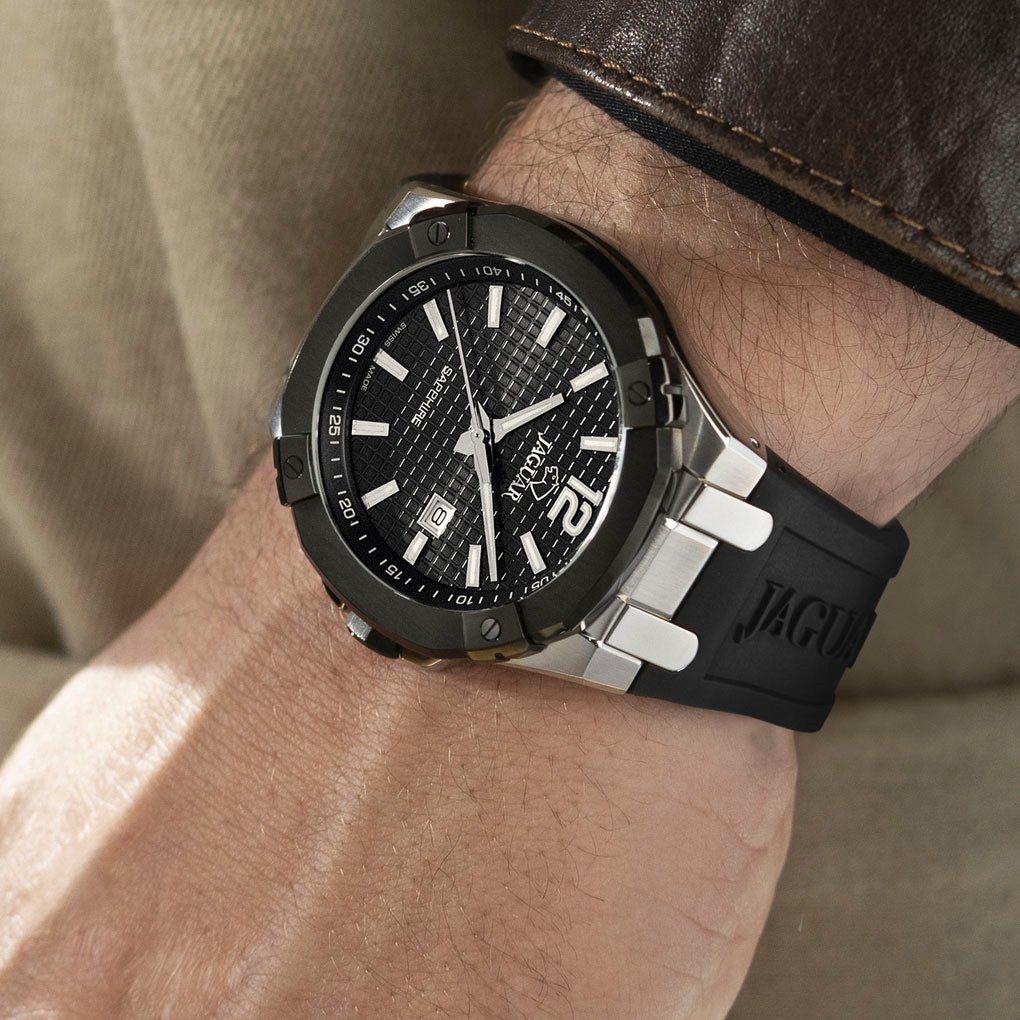 Jaguar Kwartshorloge Diplomatic Polshorloge, herenhorloge, Swiss Made, analoog, datum, rubberen armband