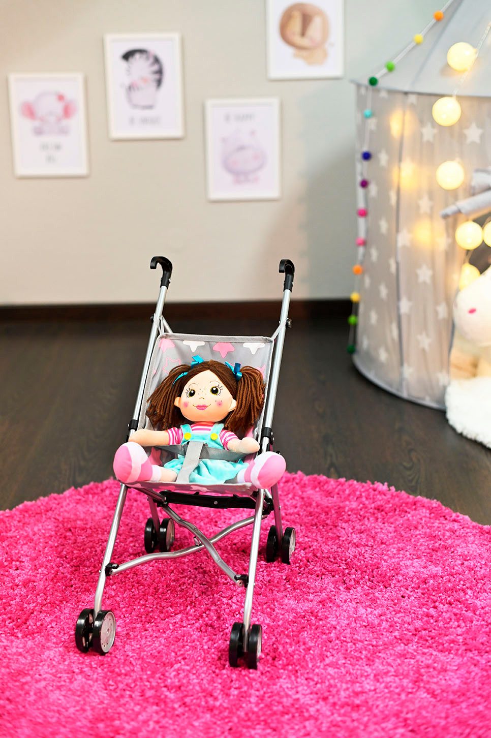 Knorrtoys® Poppenbuggy Sim - star grey pink