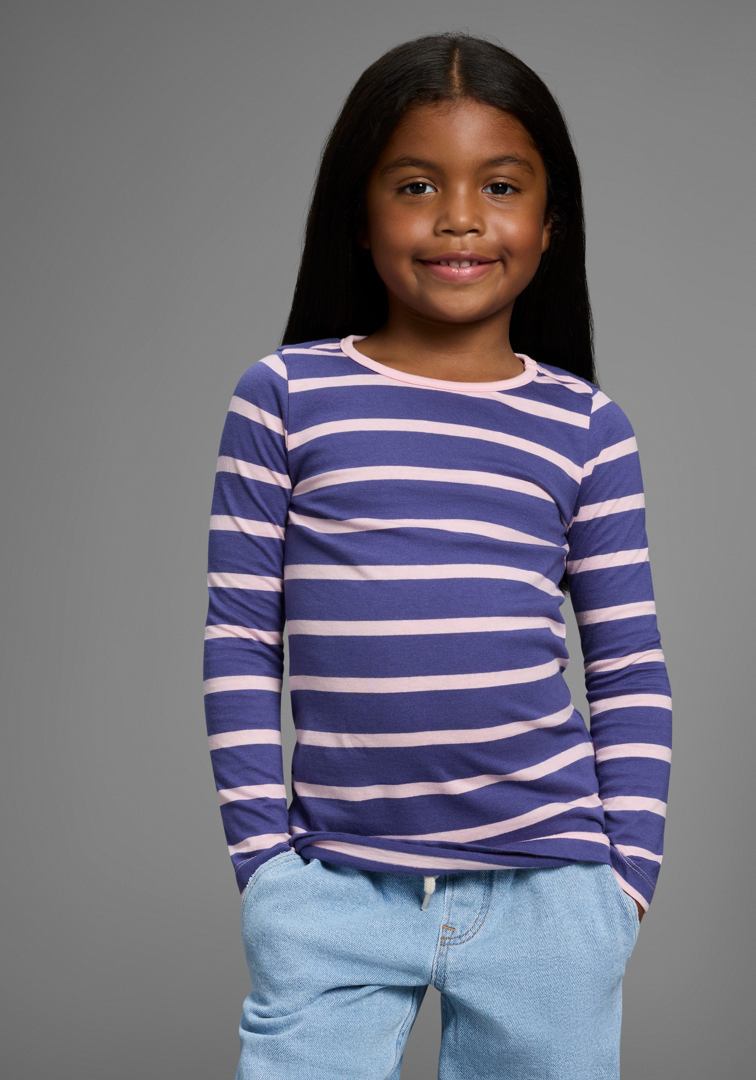 KIDSWORLD Shirt met lange mouwen Voor kleine meisjes Lange mouwen, casual pasvorm (2-delig, Set van 2)