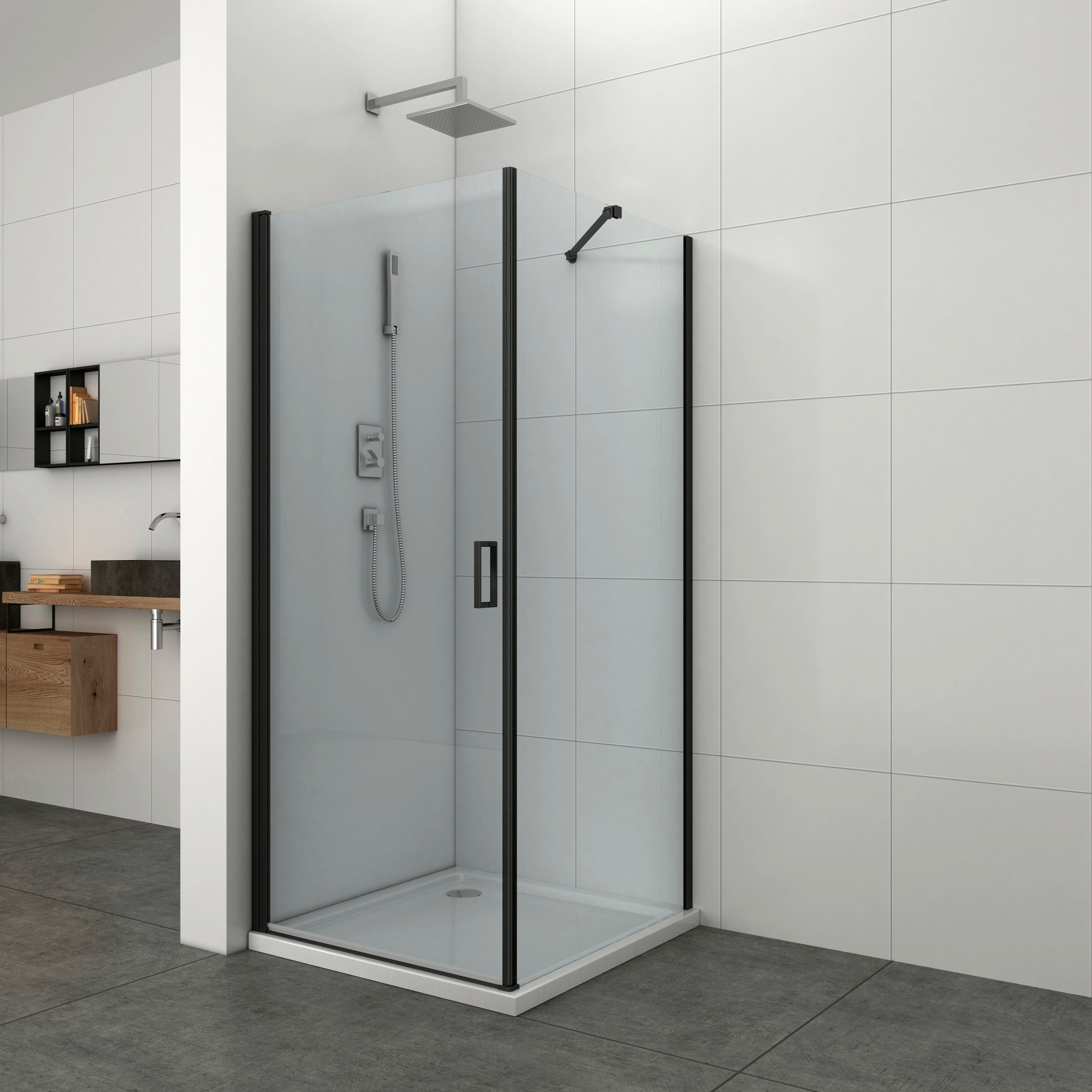 welltime Hoekdouchecabine Florence black Doucheafscheiding met draaideuren, spatscherm in de...