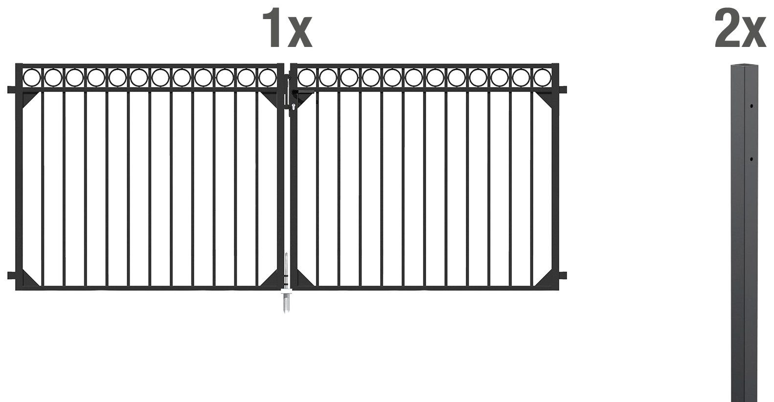GAH Alberts Deur met dubbel hek Circle Breedte: 300 cm, hoogte: 100 en 120 cm hekken maat 300 cm x 120 cm grijs