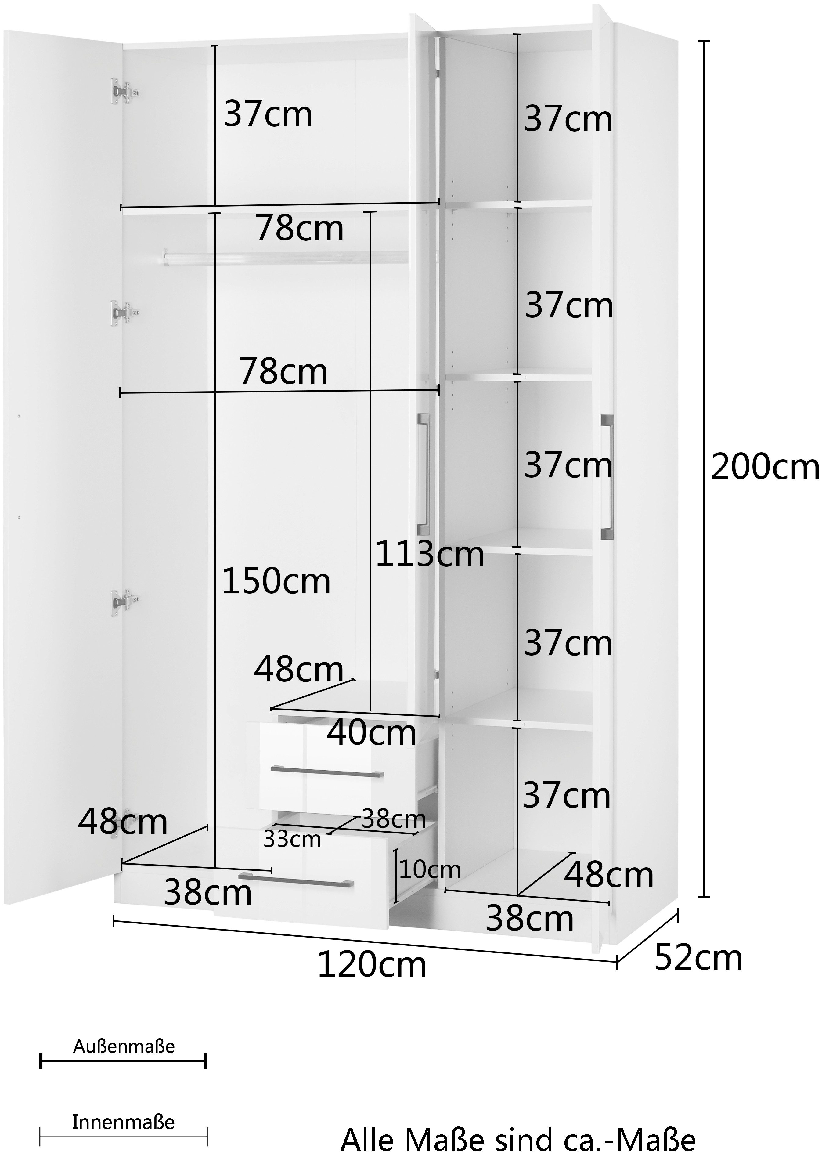 INOSIGN Kledingkast Sylt slaapkamerkast garderobe kast bestseller hoogglans Draai-deur kast met perfecte binneninrichting, breedte 120 cm