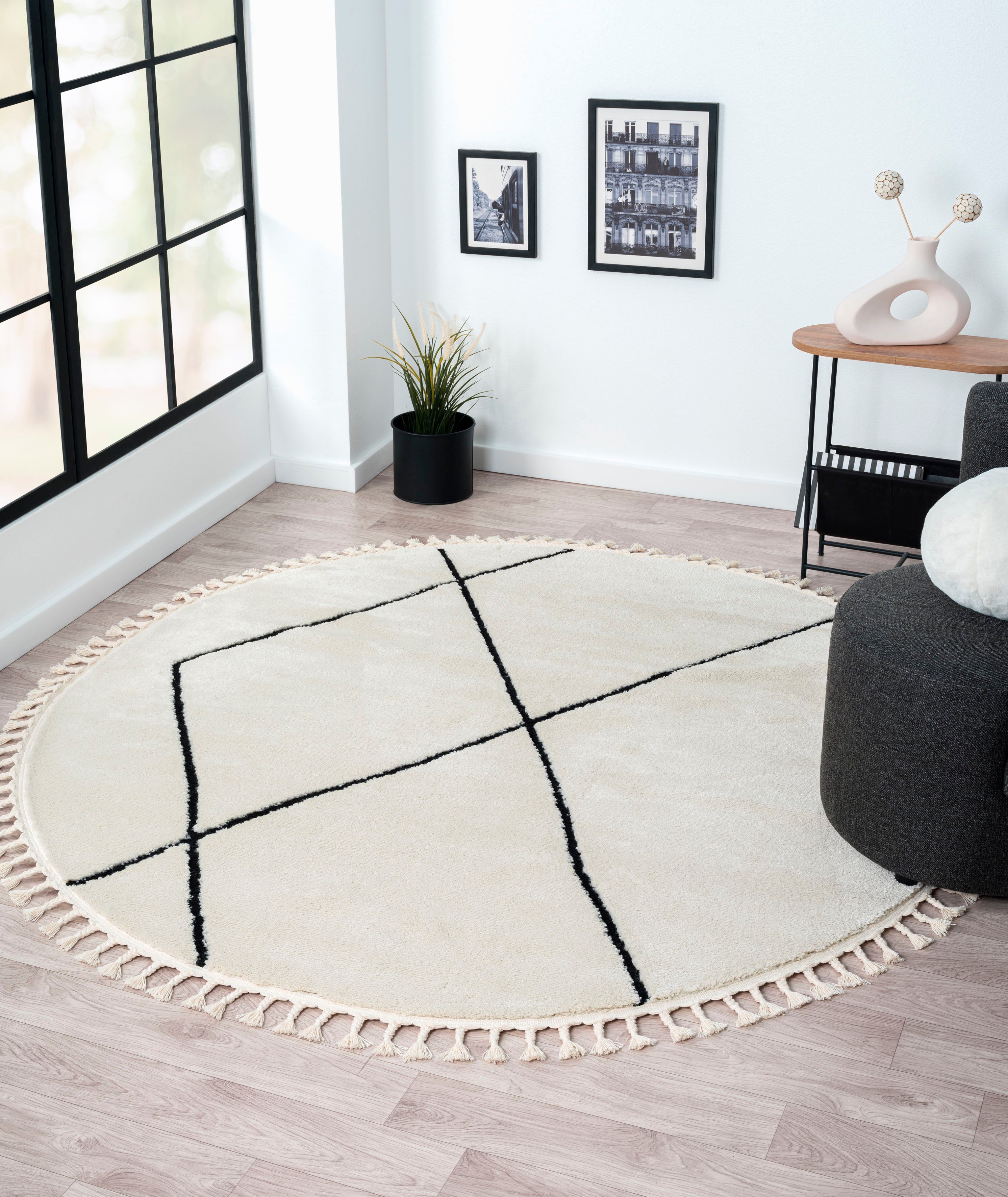 Myflair Möbel & Accessoires Hoogpolig vloerkleed Moroccan Signature modern, marokkaans ontwerp, ruitenpatroon, zacht, met franjes moderne vloerkleden