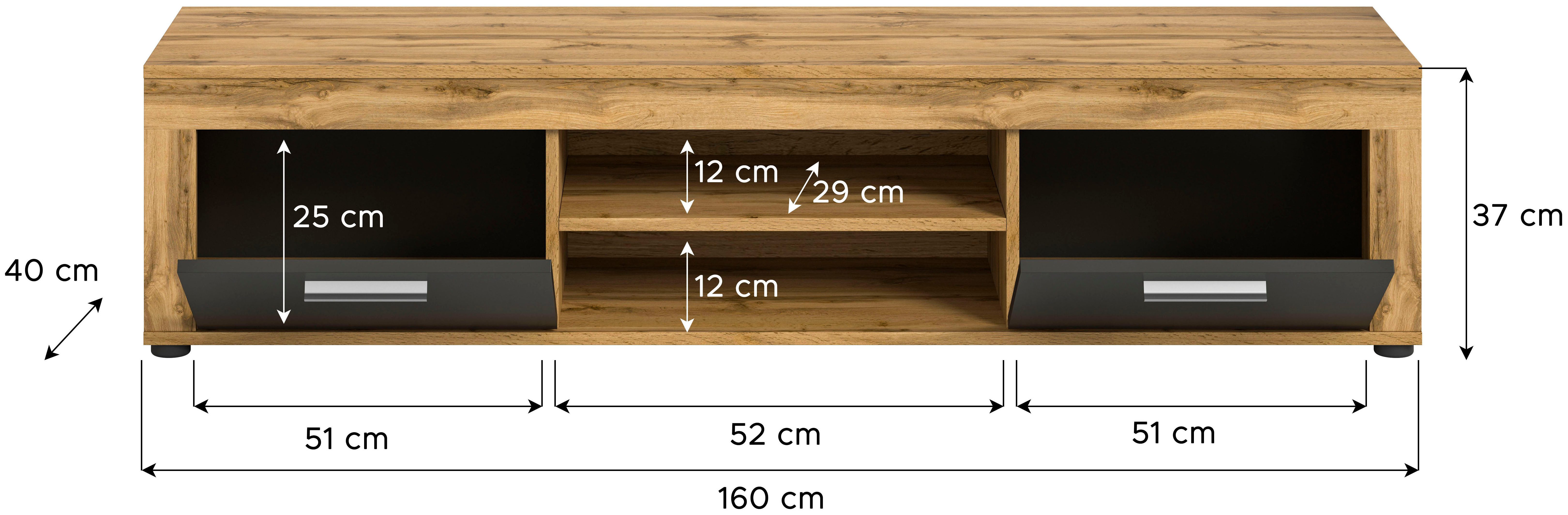 INOSIGN Tv-meubel Aosta, breedte 160 cm, in verschillende kleuruitvoeringen met 2 kleppen en 2 open vakken, tv-bord, mediabord, tv-meubel
