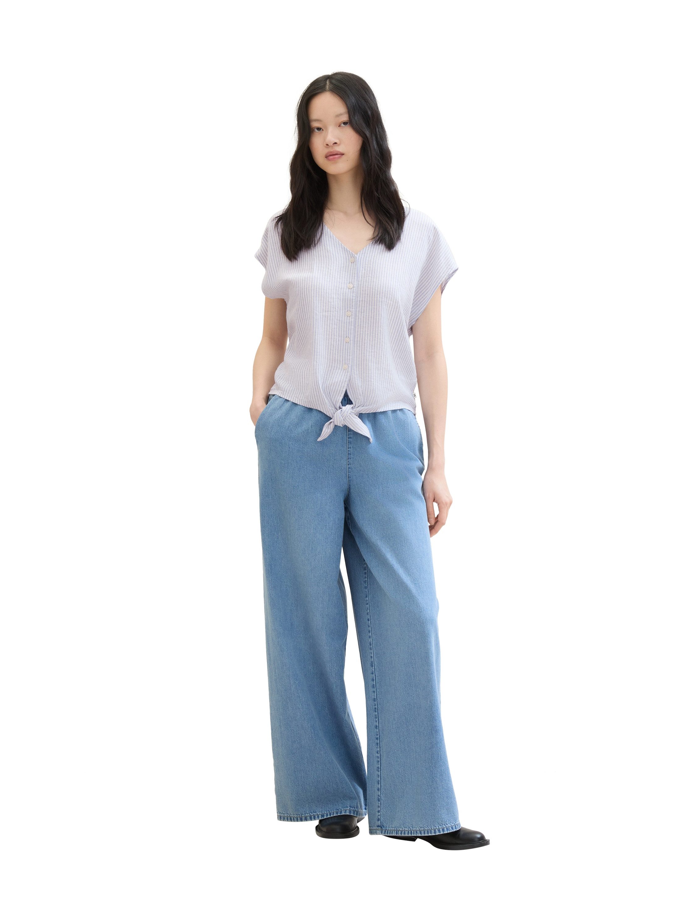 Tom Tailor Denim Blouse met korte mouwen met knoopdetail
