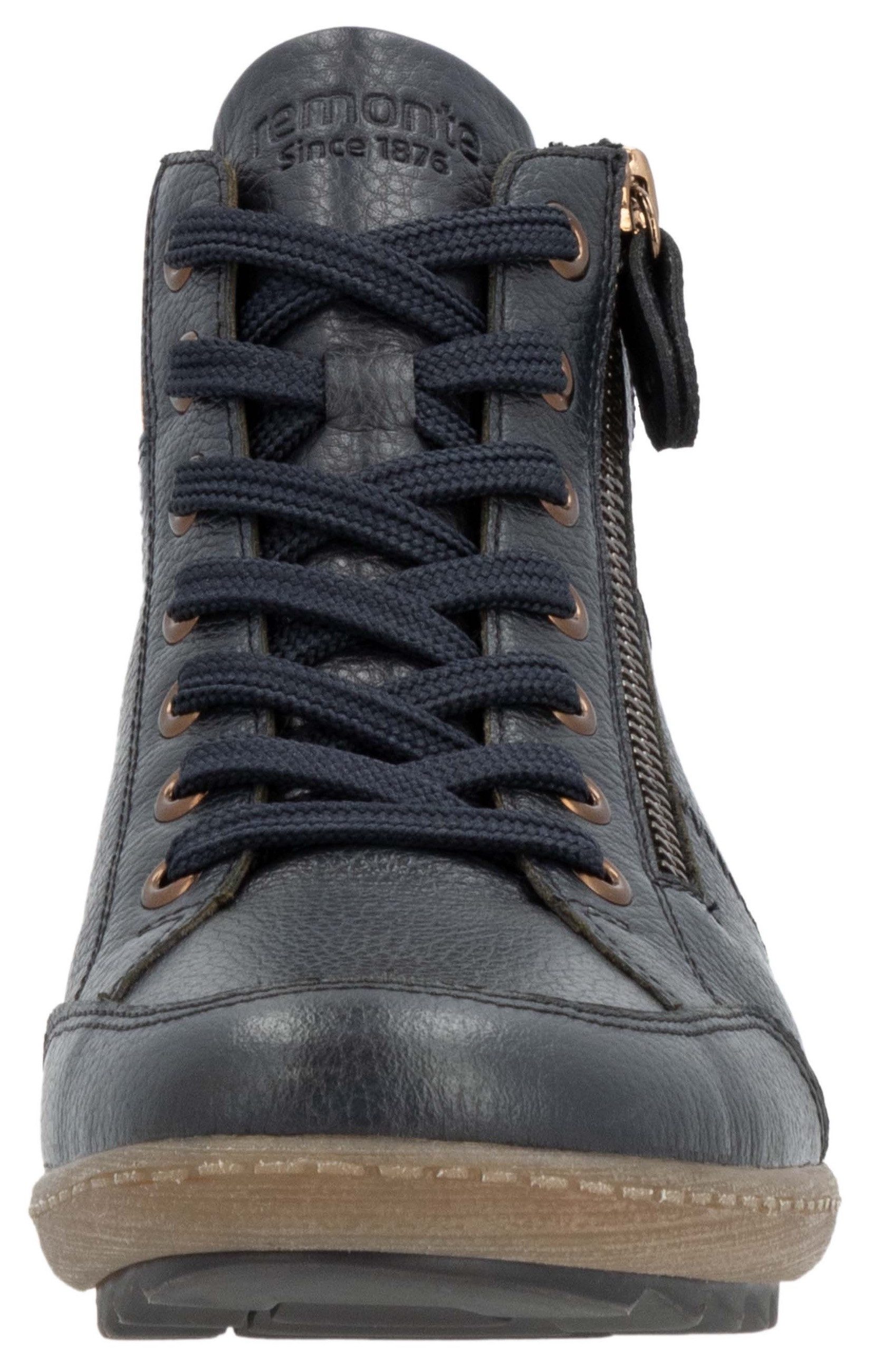 Remonte Veterschoenen flats, comfort schoen, enkellaars met logo-embossing en contraststiksels