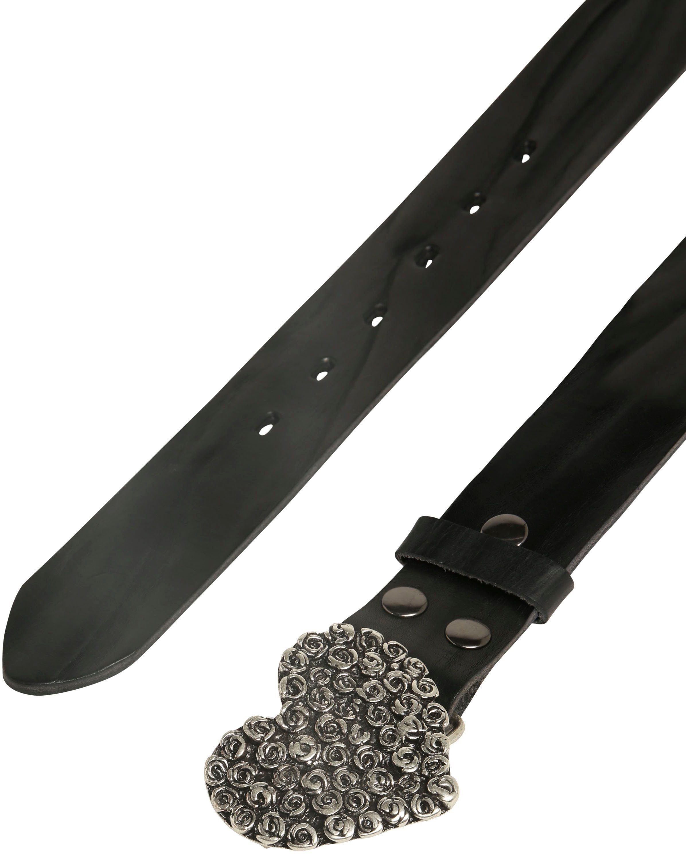 RETTUNGSRING by showroom 019° Leren riem met bloemige hartgesp