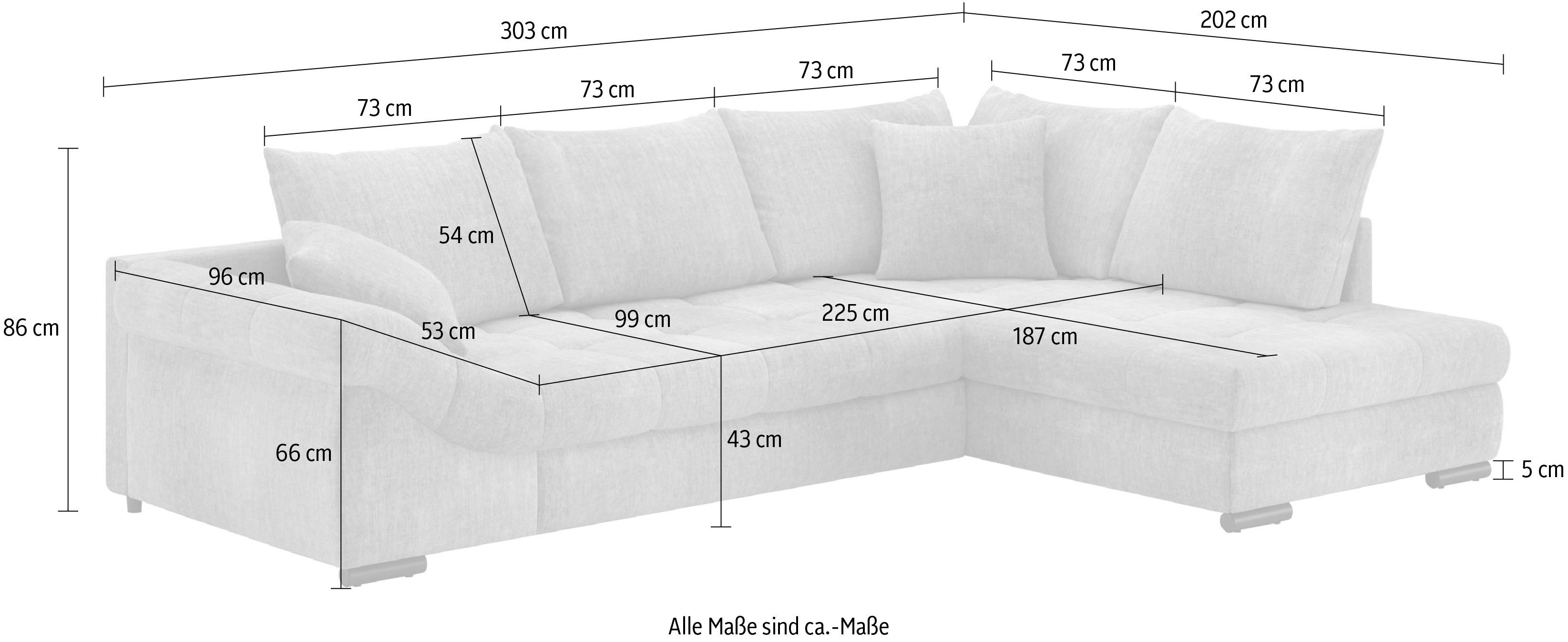 Mr. Couch Hoekbank Allegro DuraFlex, L-vorm Hochschläfer beduitbreiding, koudschuimvering, tot 140 kg belastbaar