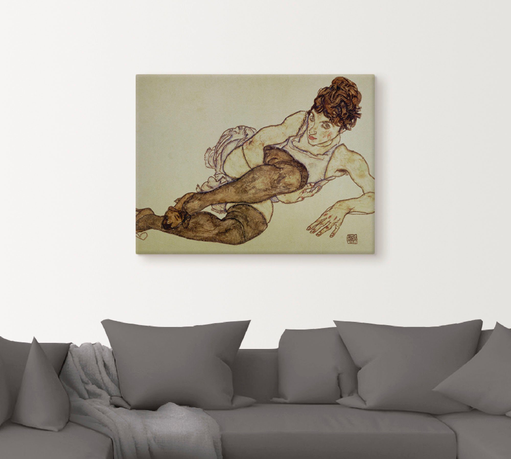 Artland Artprint Liggende mevrouw met groene kousen. 1917 als artprint op linnen in verschillende maten