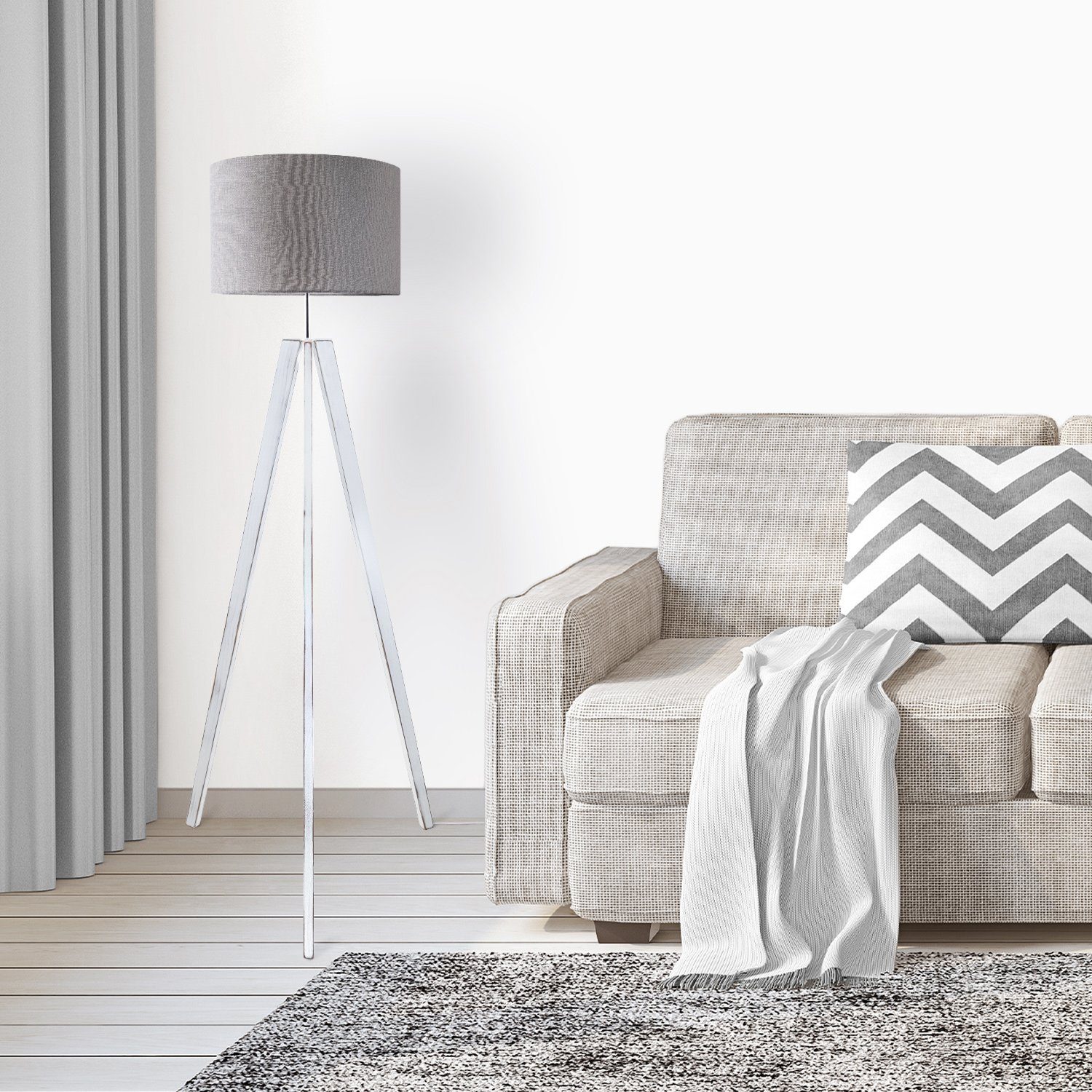 Paco Home Staande lamp Canvas uni Color Vloerlamp vintage voet LED lamp woonkamer Scandinavisch ontwerp E27