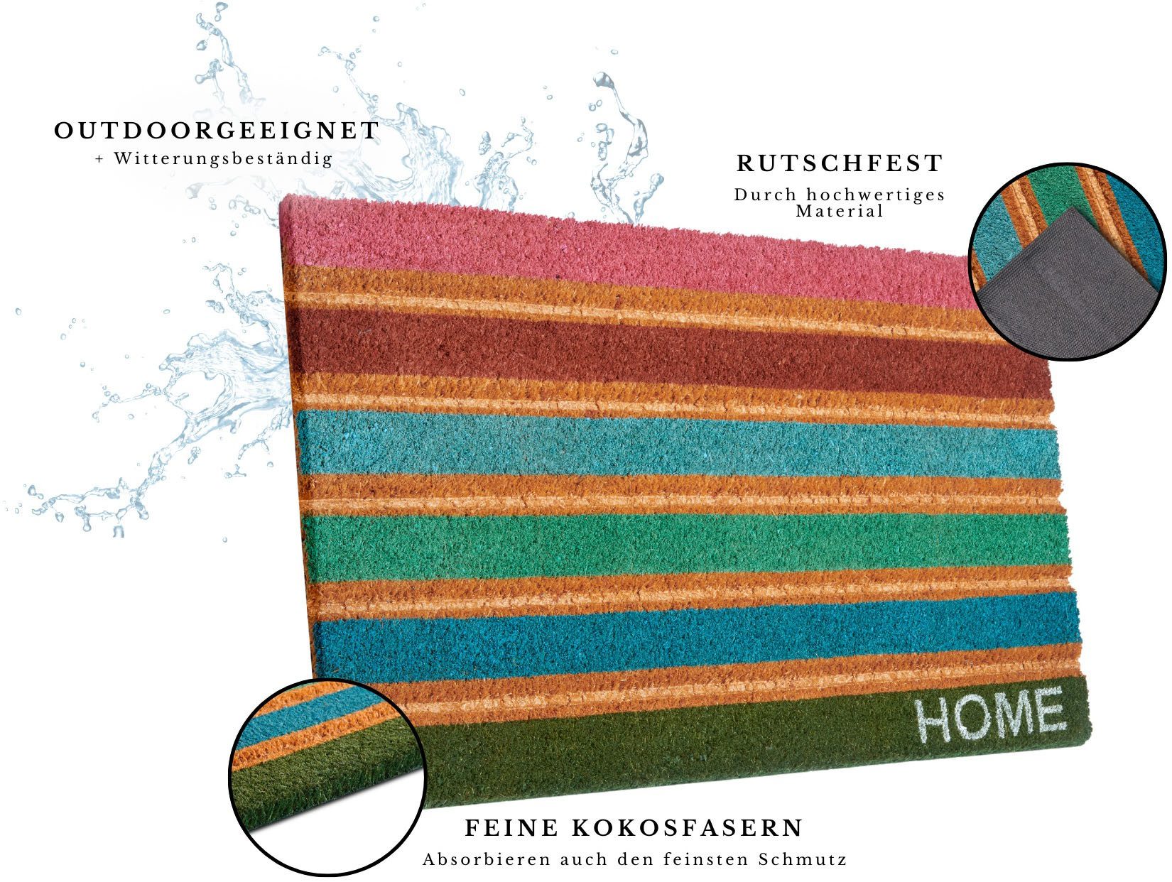 HANSE Home Mat Mix Mats Kokos Colorful Stripes, deurmat Slijtvast, onderhoudsvriendelijk, robuust, weerbestendig, UV-bestendig