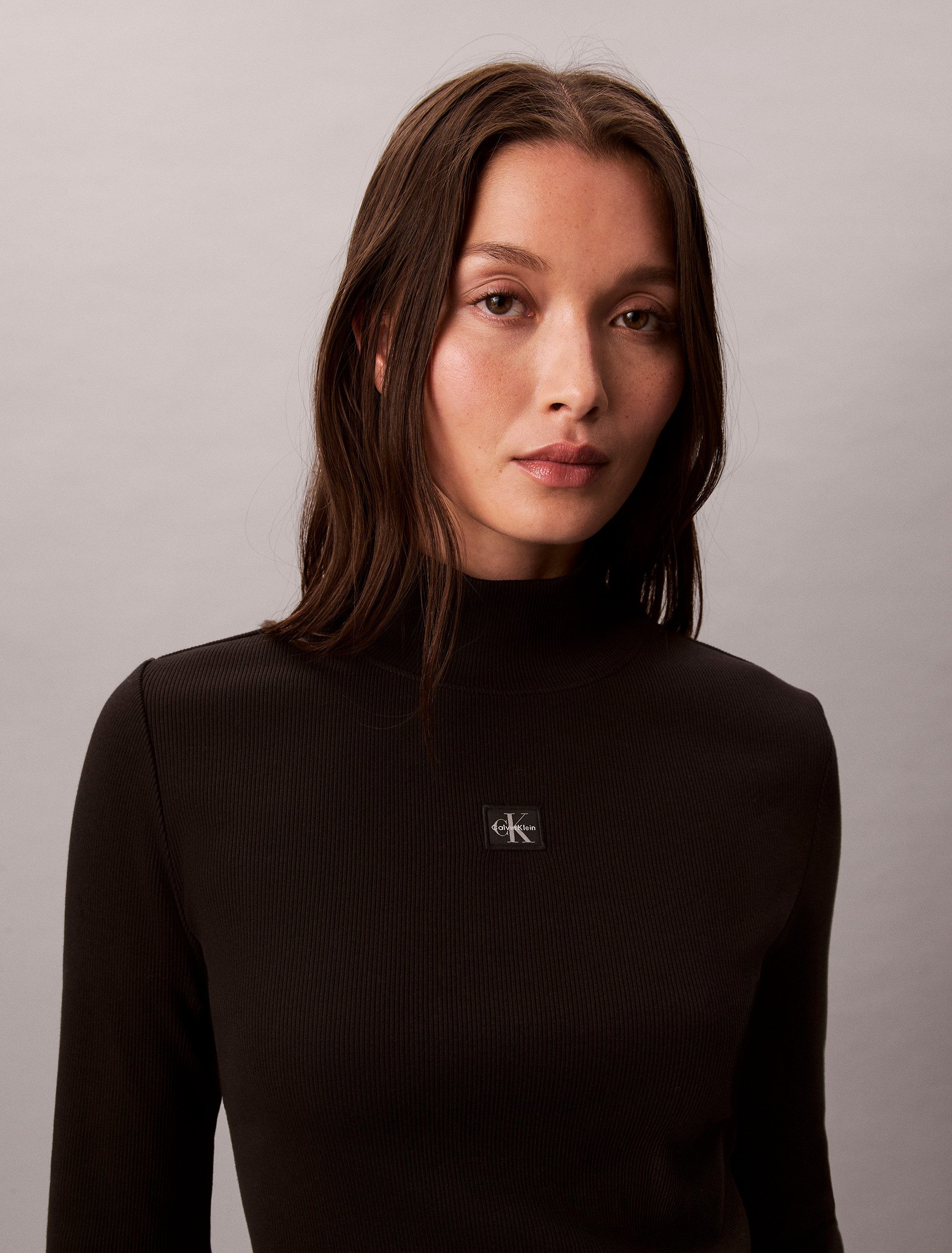 Calvin Klein Shirttop LS WOVEN LABEL TURTLENECK