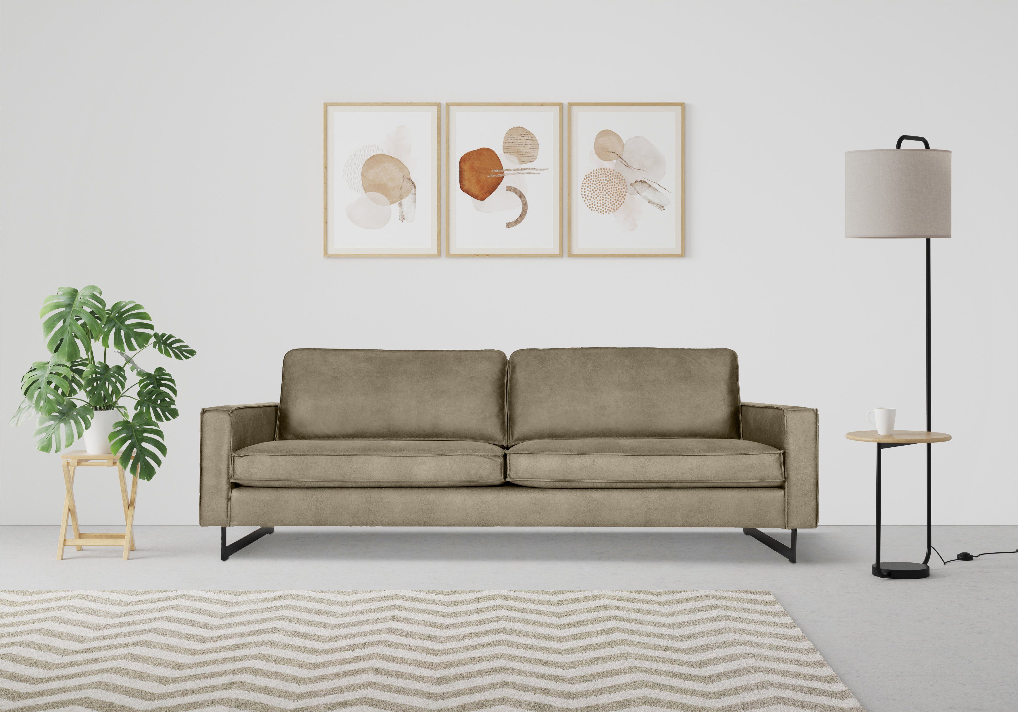 Places of Style 3-zitsbank Maxi-uitvoering Pinto, 236 cm, cord, chenille, leerlook beige, 3-zitsbanken, 236 cm