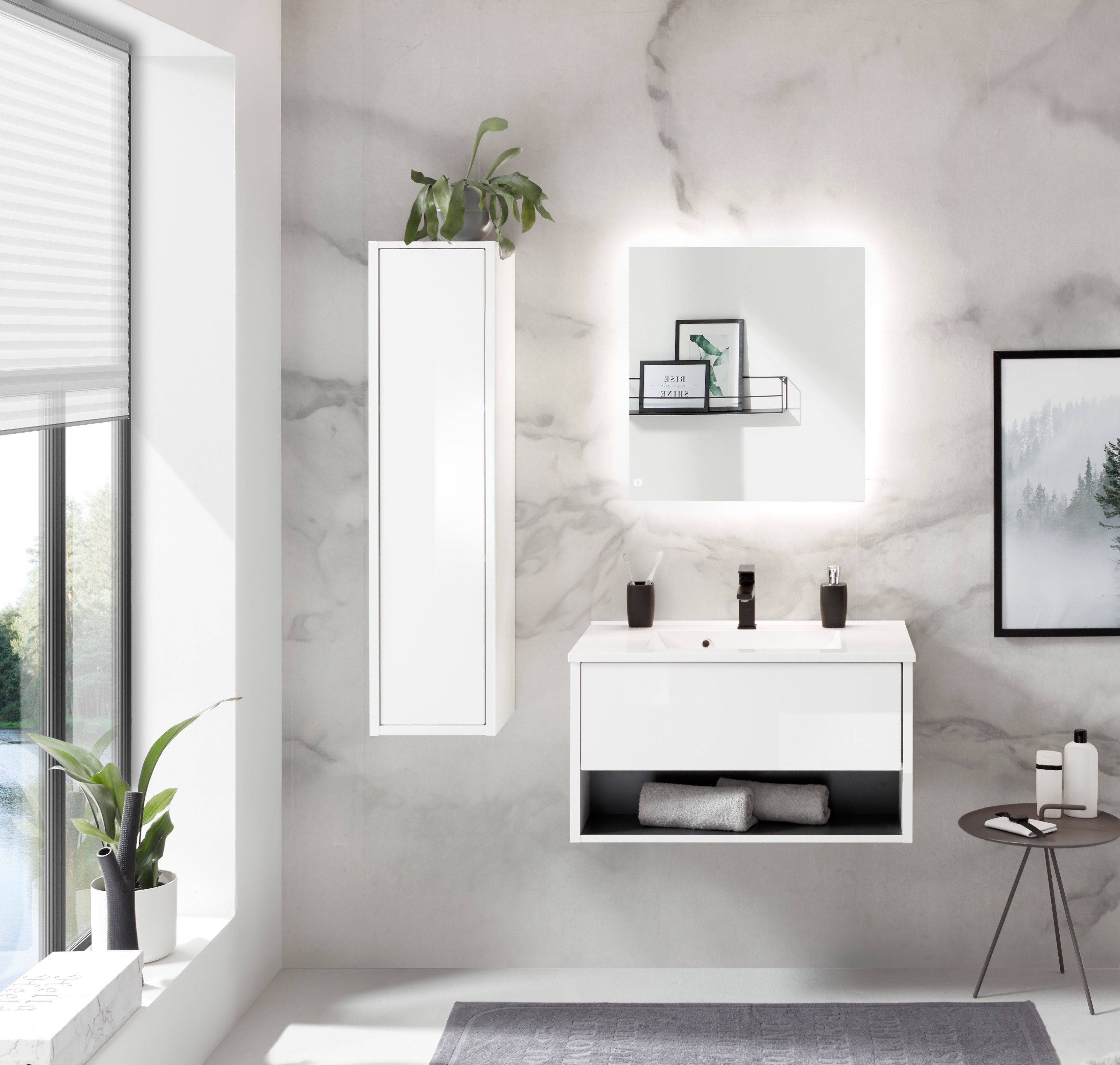 Places of Style Badkamerserie Studio Line, bad in modern ontwerp, 3-delig badkamer Kast, wastafel en spiegel, in twee kleuren beschikbaar, opbergruimte (3-delig)