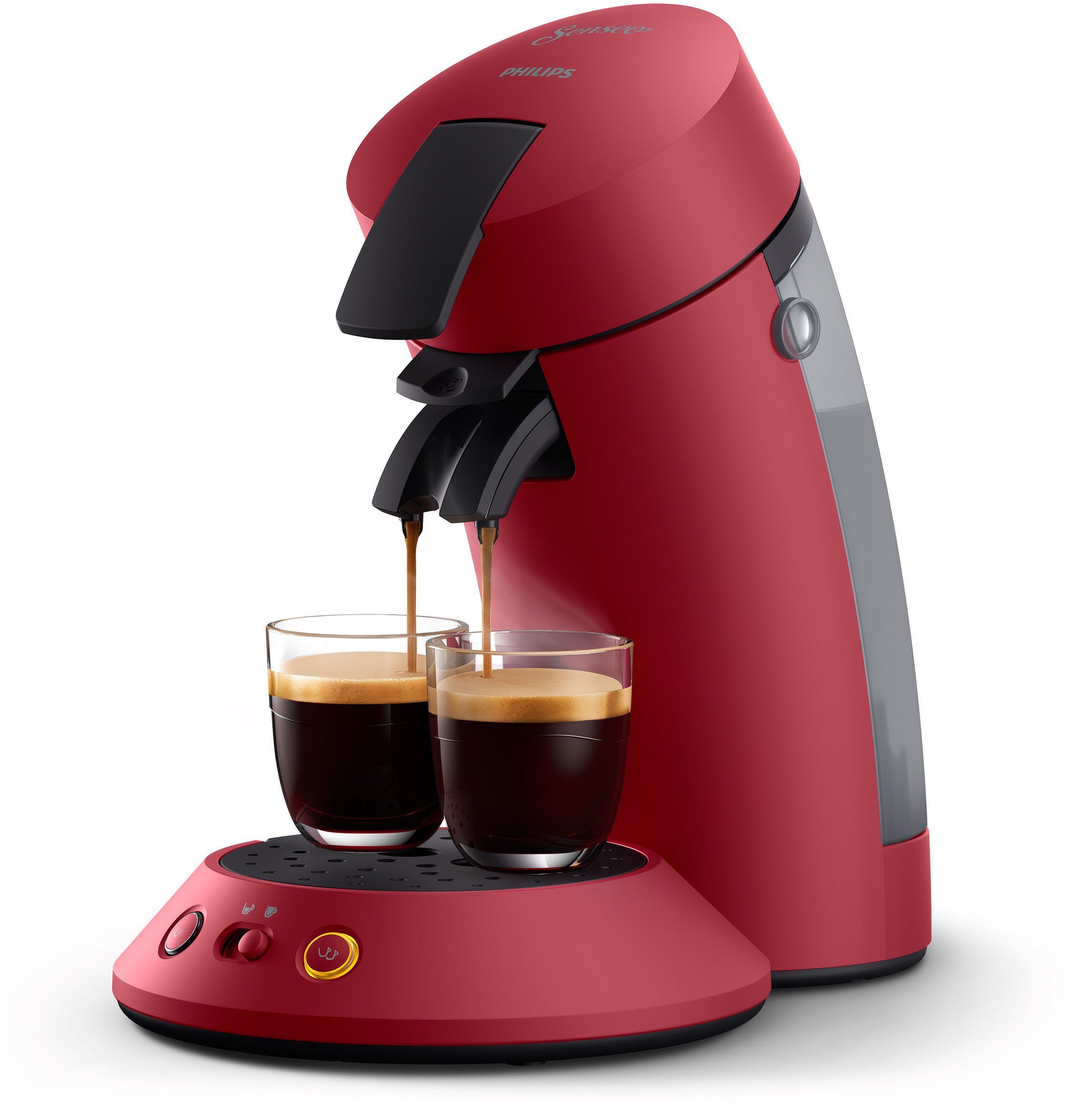 senseo koffiepadautomaat orginal plus csa210-90, van 28% gerecycled plastic en met 2 koffiespecialiteiten, donkerrood rood