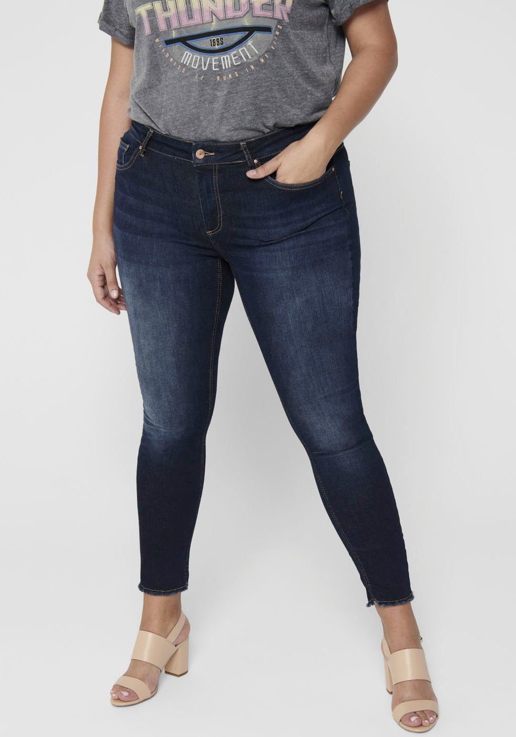ONLY CARMAKOMA Skinny fit jeans CARWILLY REG SK ANK JNS dames skinny jeans maat 50 blauw
