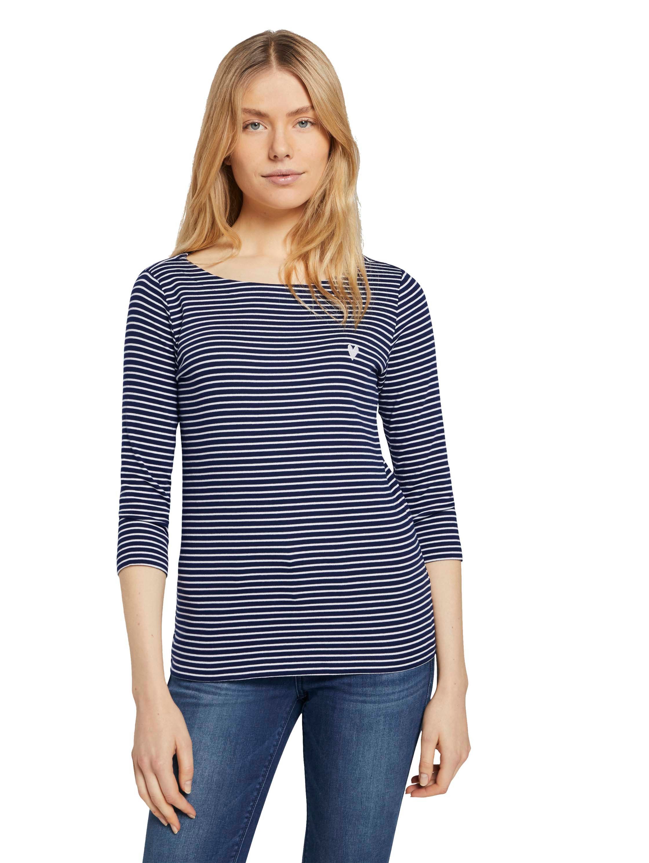 Tom Tailor Shirt met 3/4 mouwen met gestreept patroon dames shirts met 3/4 mouwen maat M (38) blauw